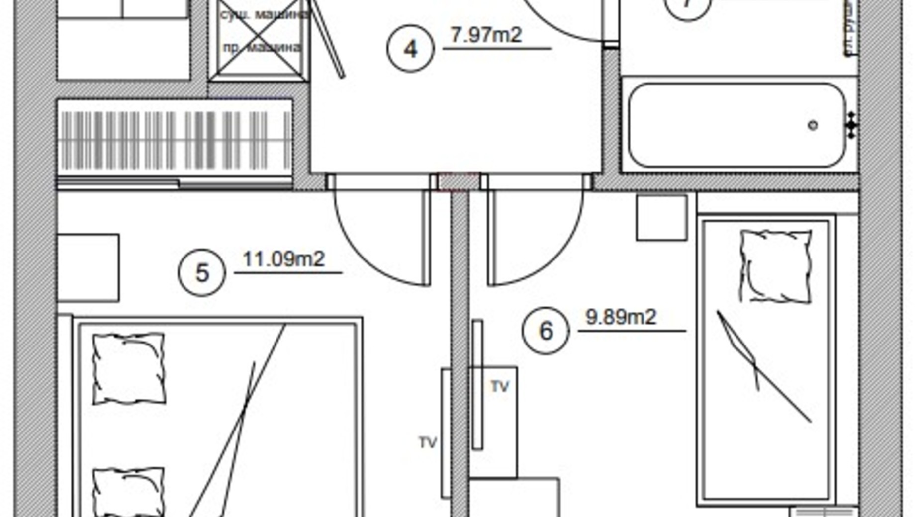 Планування таунхауса в КМ Garden village 65.67 м², фото 646117