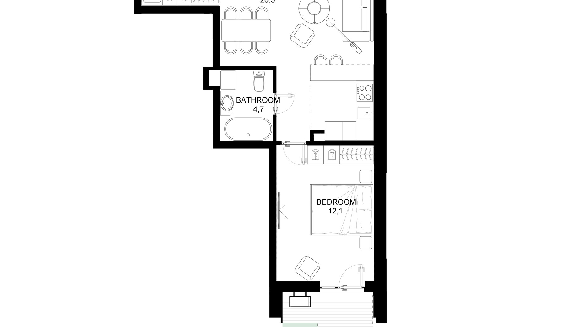 Планировка 1-комнатной квартиры в ЖК 31 55 м², фото 647617