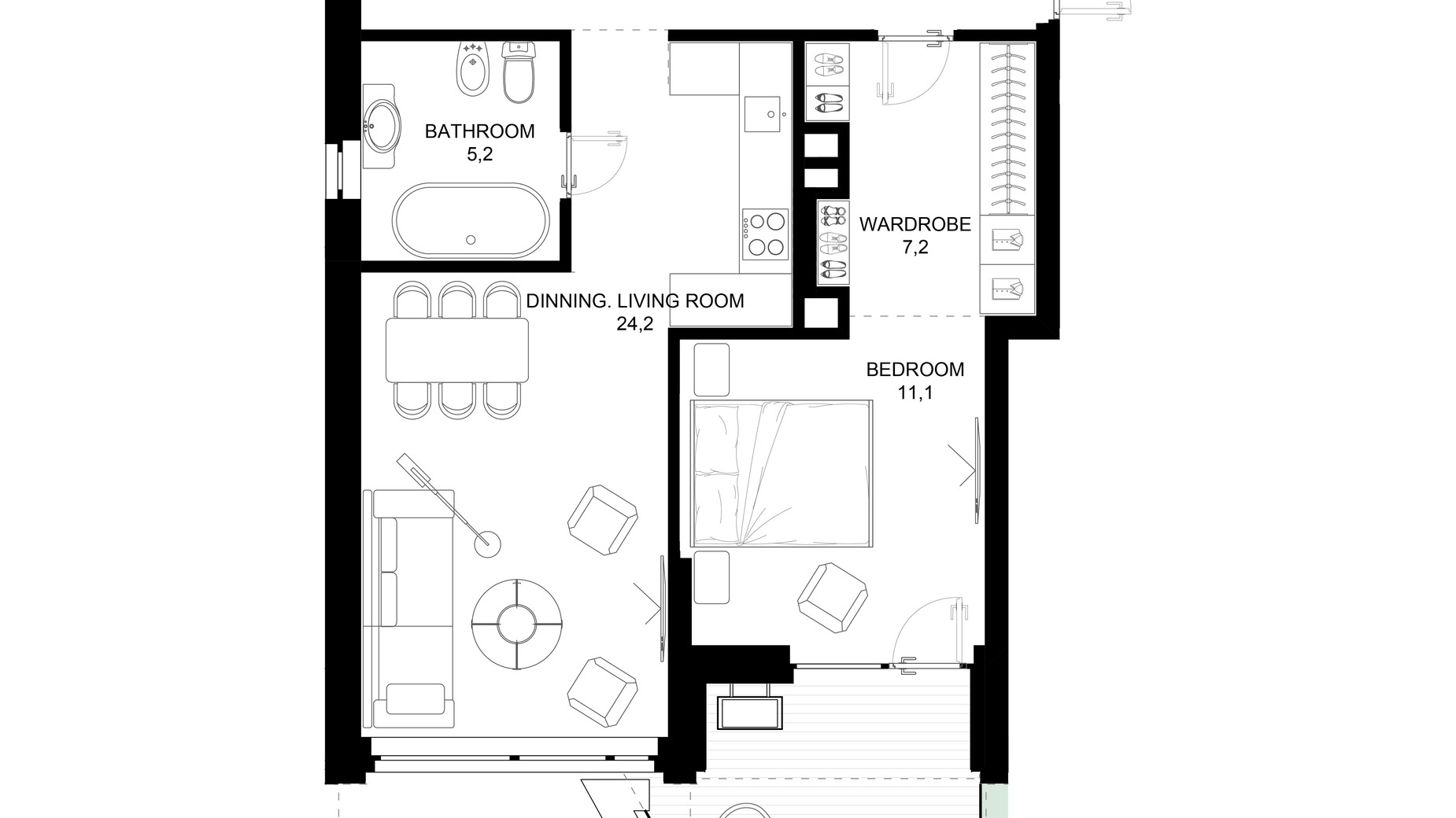 Планировка 1-комнатной квартиры в ЖК 31 63 м², фото 647620