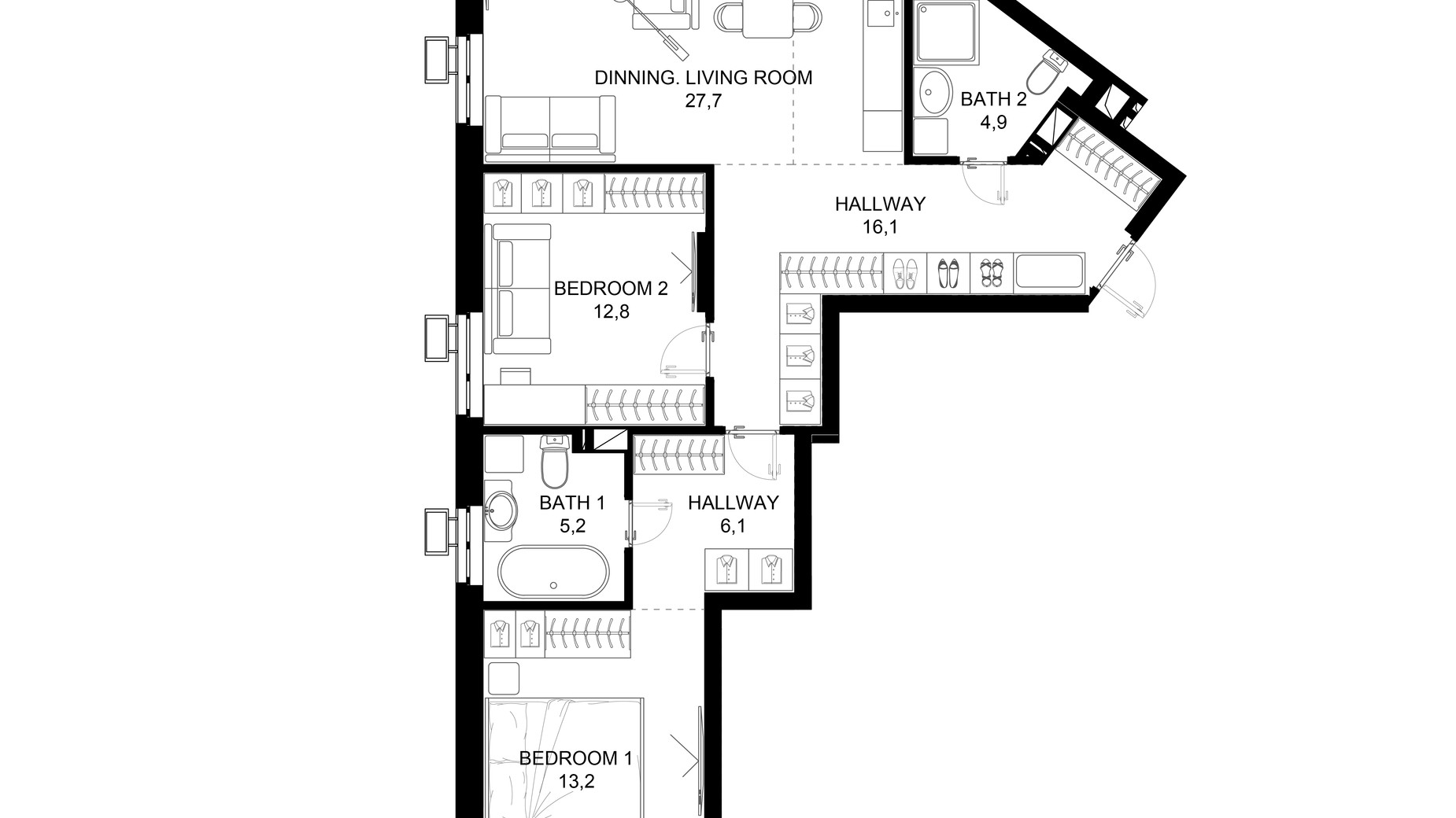 Планировка 2-комнатной квартиры в ЖК 31 90.1 м², фото 647621
