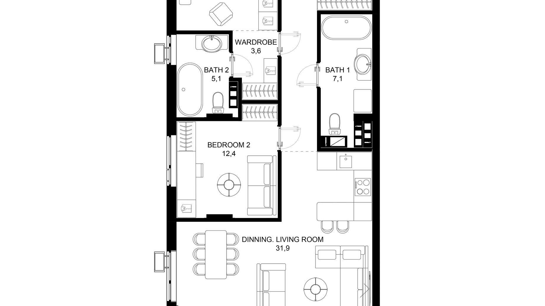 Планировка апартаментов в ЖК 31 92.9 м², фото 647622