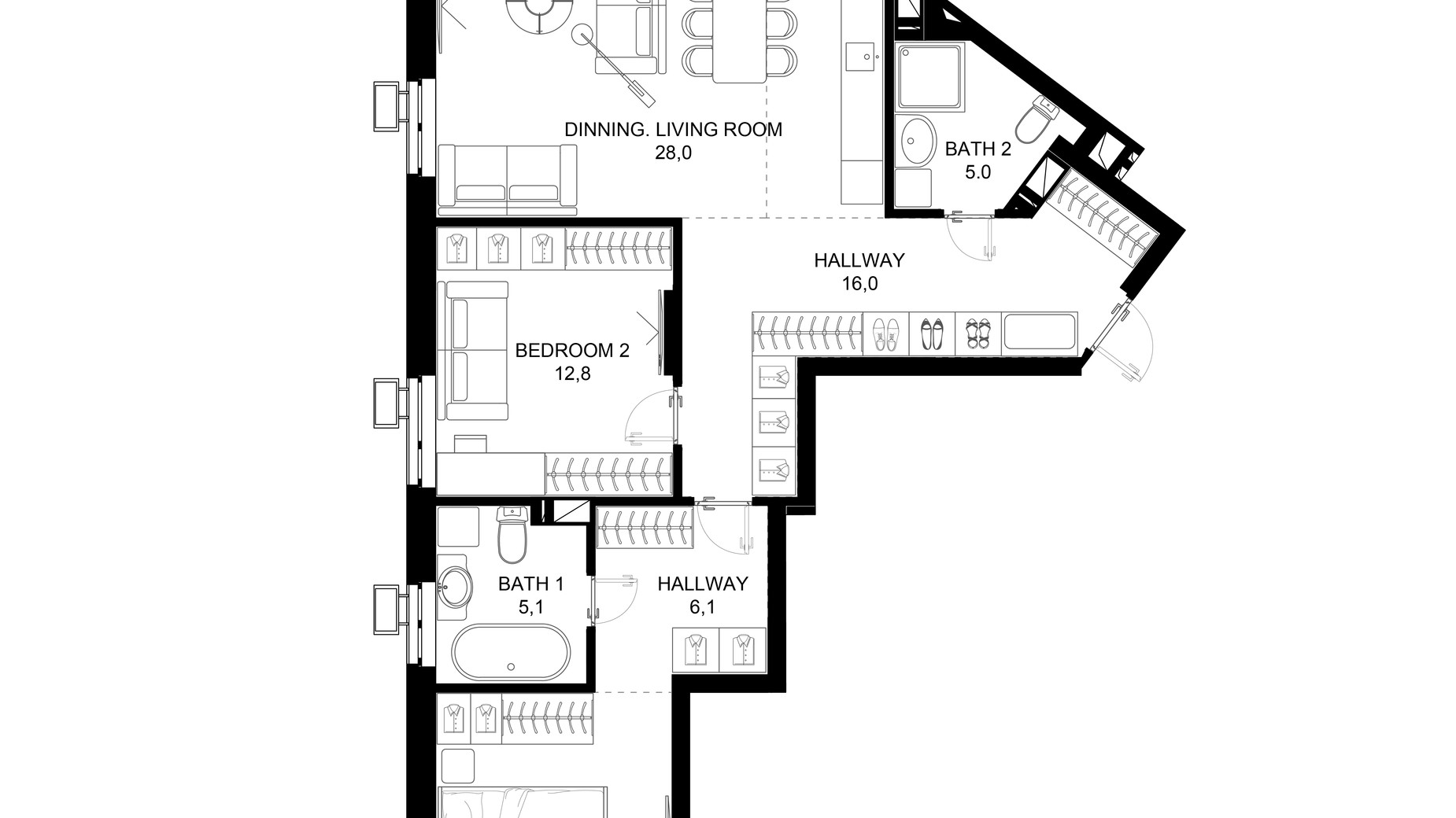 Планировка 2-комнатной квартиры в ЖК 31 92.1 м², фото 647623