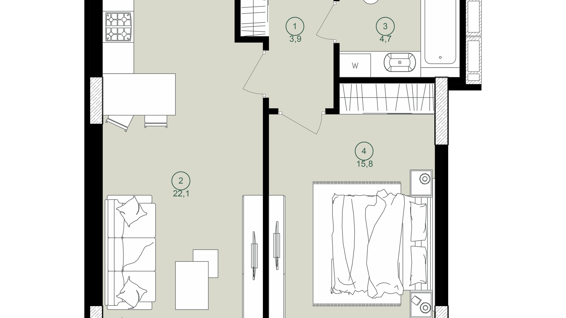 Планировка 1-комнатной квартиры в ЖК Дом на Вавиловых 46.5 м², фото 647800