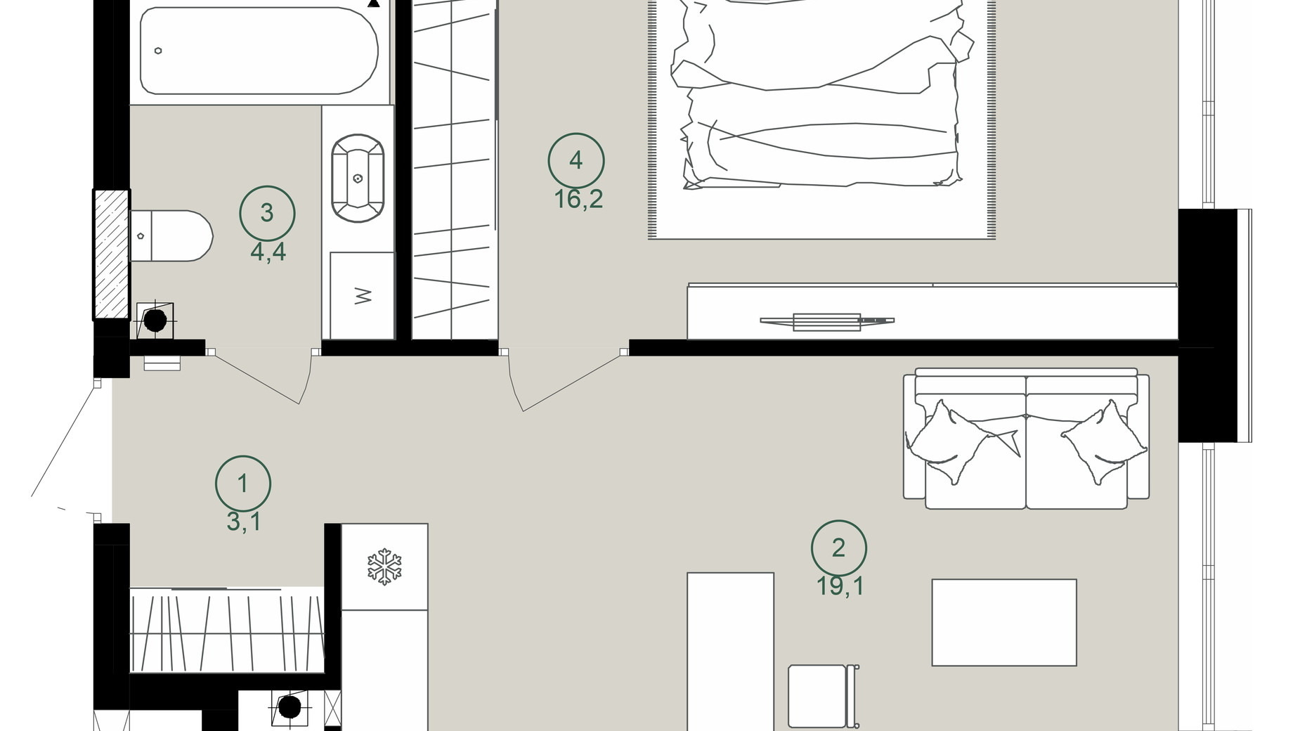 Планировка 1-комнатной квартиры в ЖК Дом на Вавиловых 42.8 м², фото 647805