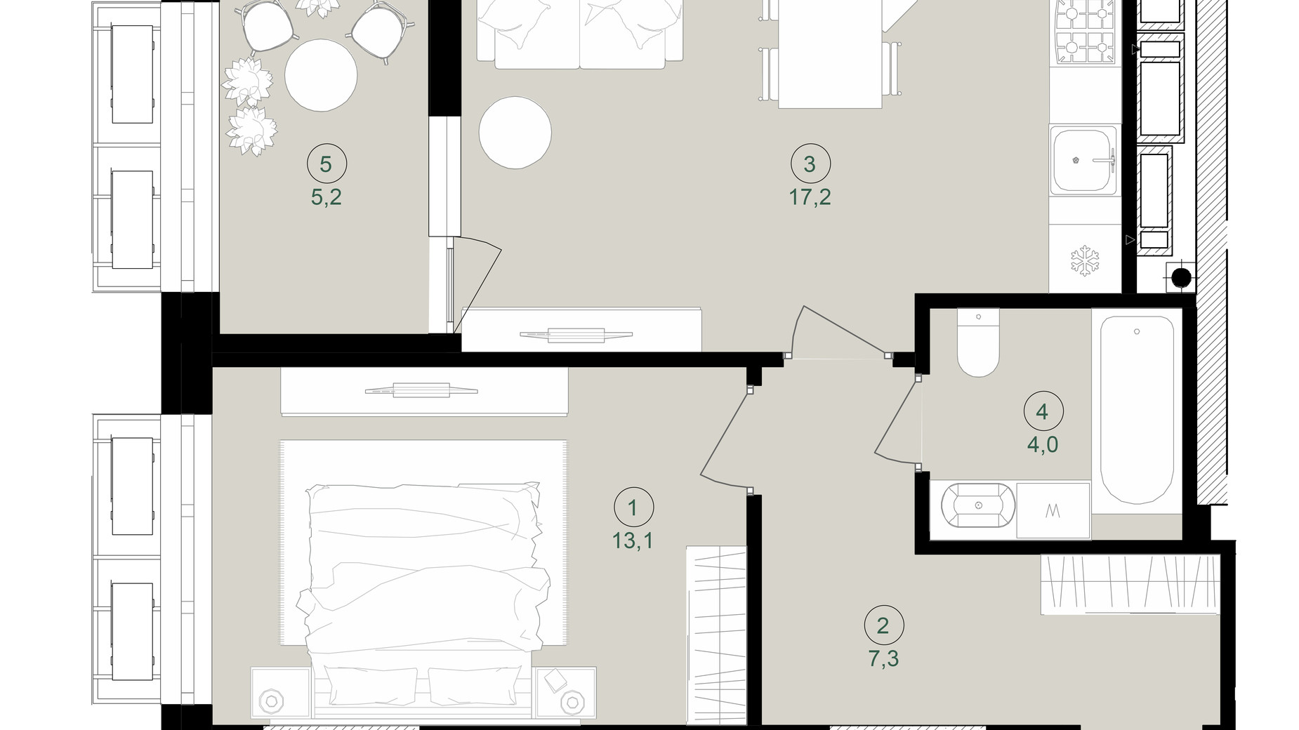 Планировка 1-комнатной квартиры в ЖК Дом на Вавиловых 46.8 м², фото 647807