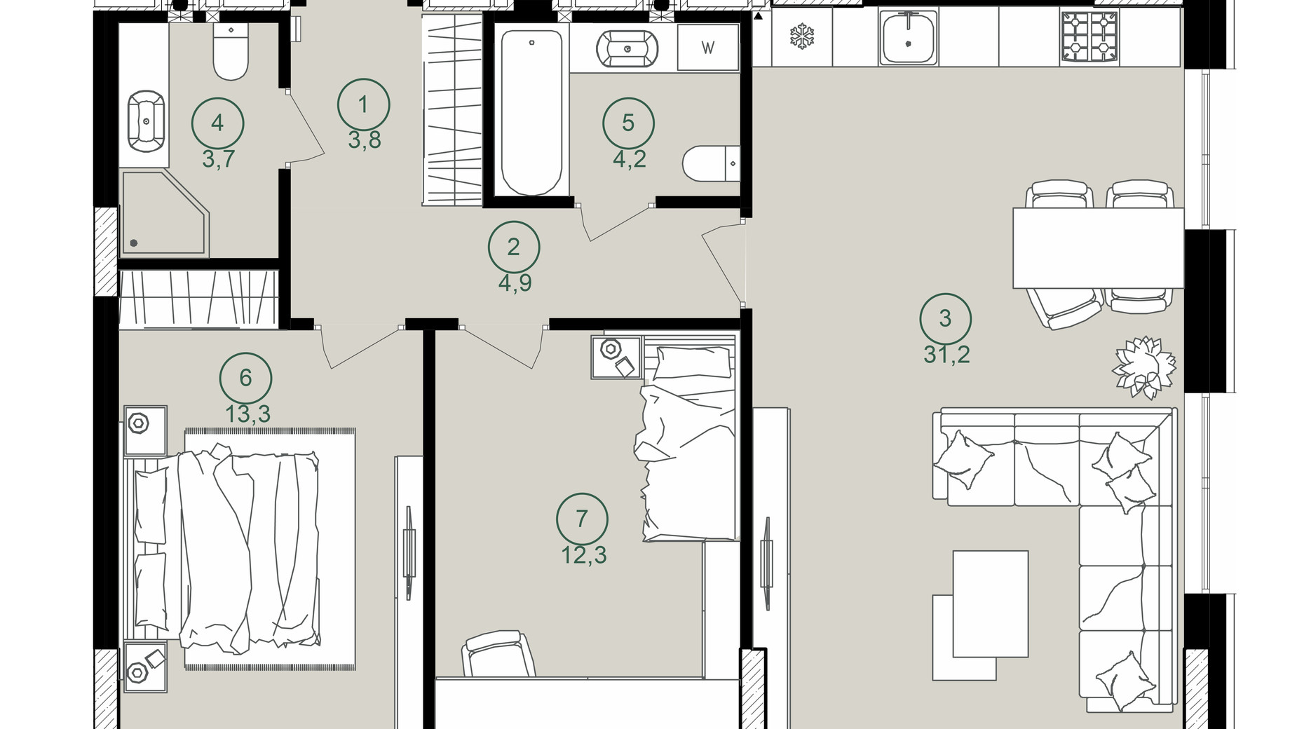 Планировка 2-комнатной квартиры в ЖК Дом на Вавиловых 73.4 м², фото 647808