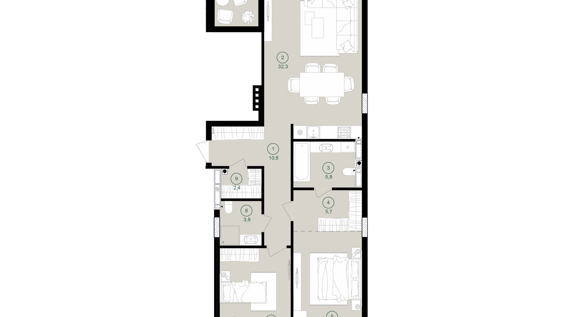Планировка 2-комнатной квартиры в ЖК Дом на Вавиловых 95.4 м², фото 647813