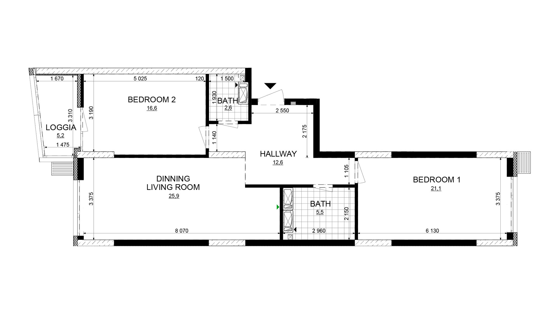 Планировка 2-комнатной квартиры в ЖК Русановская Гавань 89.5 м², фото 647843