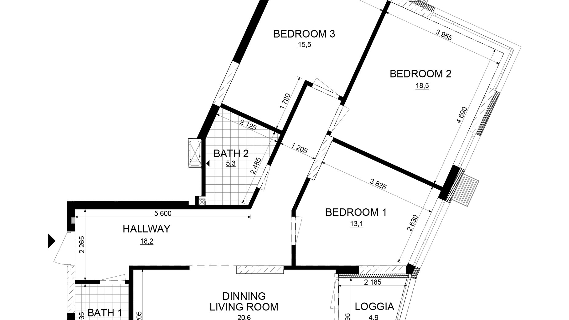 Планировка 3-комнатной квартиры в ЖК Русановская Гавань 100.2 м², фото 647848