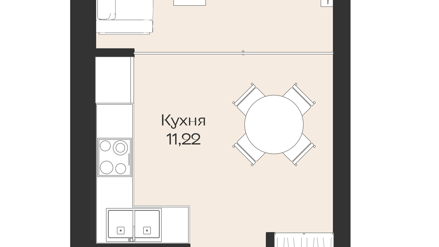 Планування 1-кімнатної квартири в Клубний будинок Лівобережний 33.4 м², фото 649387