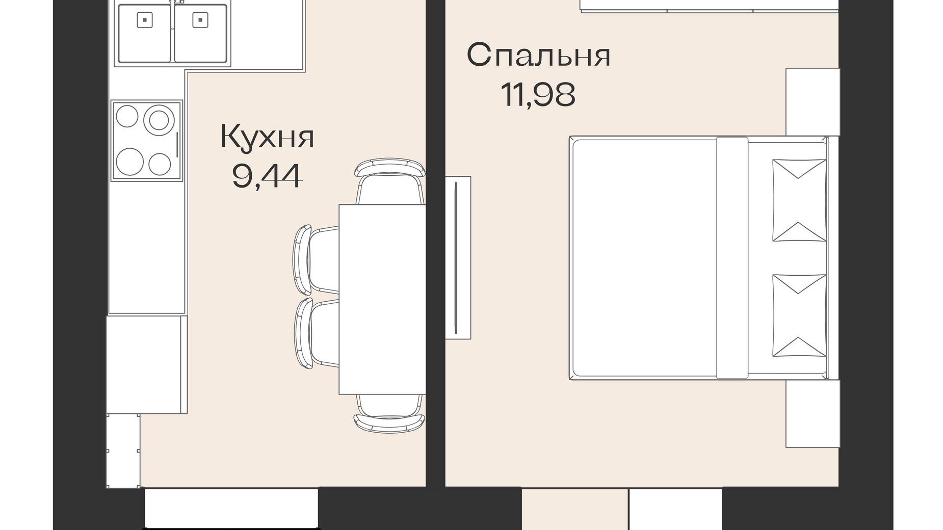 Планування 1-кімнатної квартири в Клубний будинок Лівобережний 35.1 м², фото 649389
