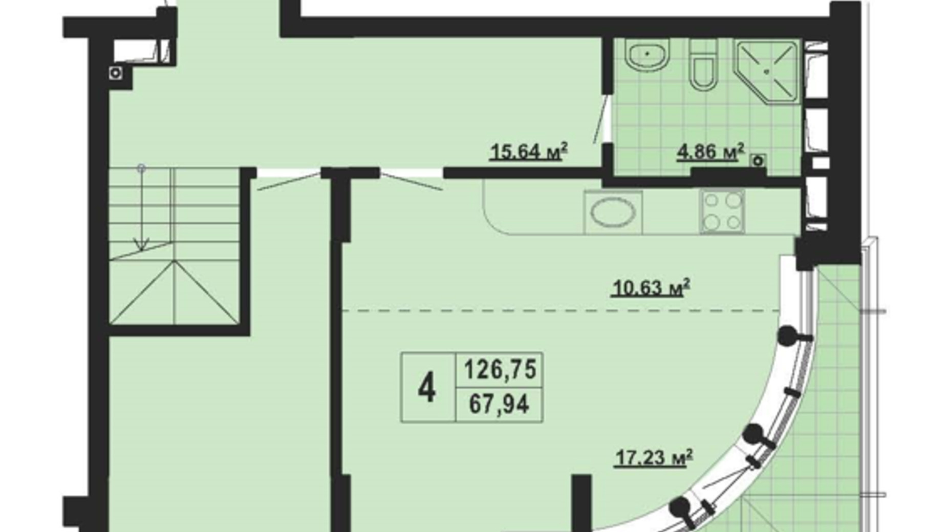 Планування багато­рівневої квартири в ЖК Паркове місто 126.75 м², фото 650582