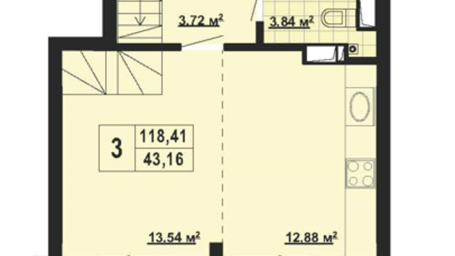 Планировка много­уровневой квартиры в ЖК Парковый Город 118.41 м², фото 650587