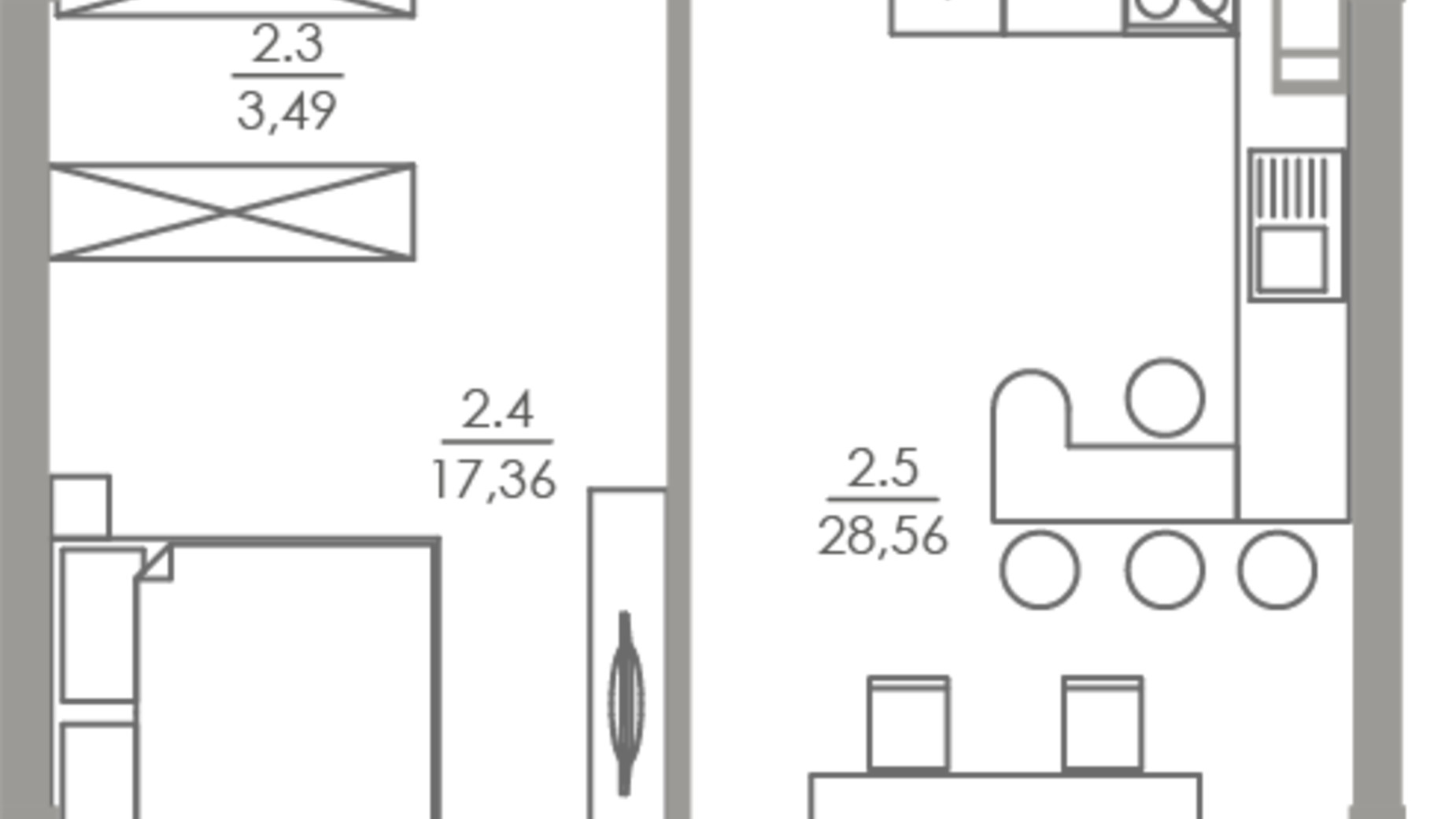 Планировка 1-комнатной квартиры в ЖК Greenville на Печерске 63.7 м², фото 656603