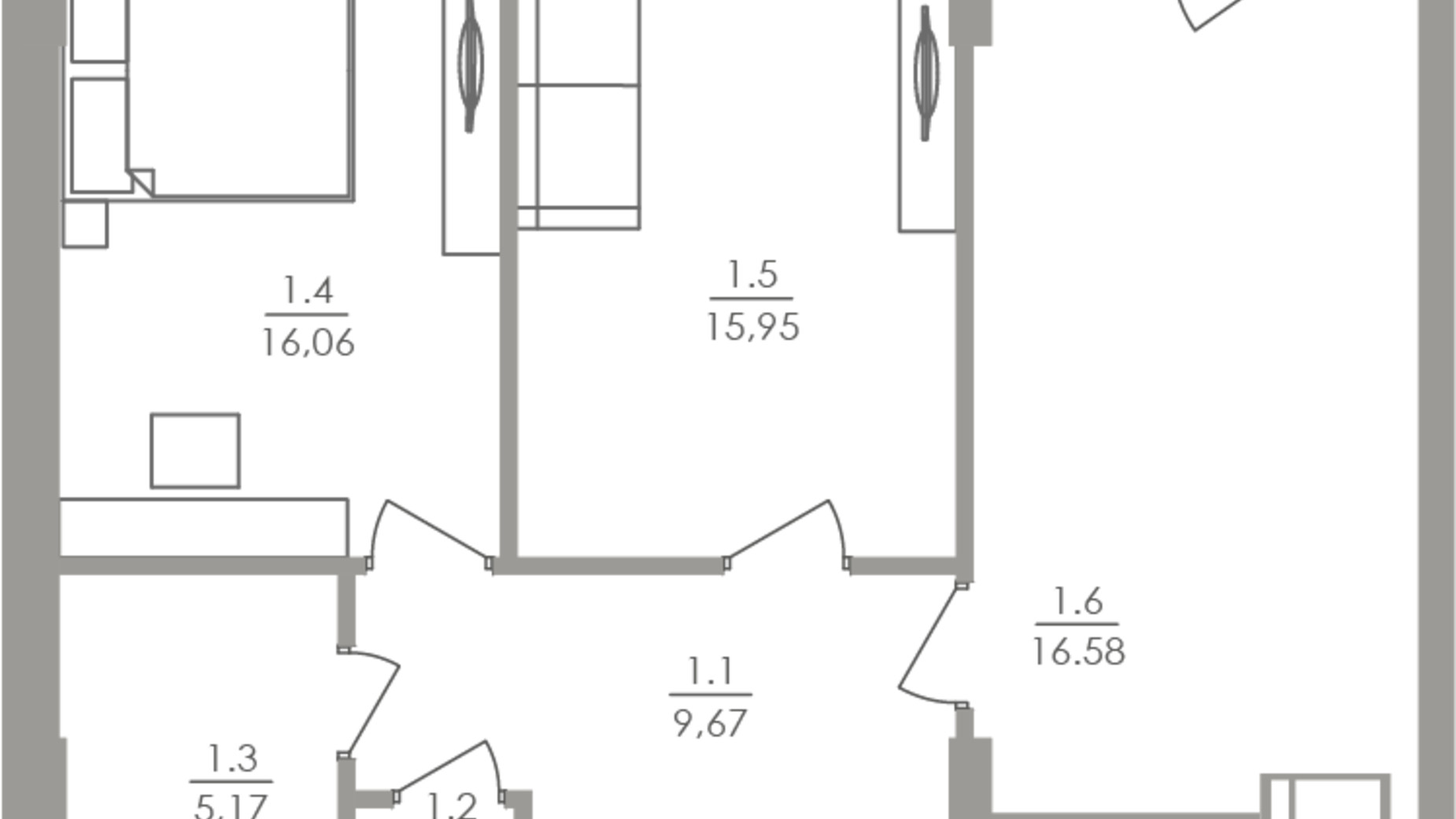 Планировка 2-комнатной квартиры в ЖК Greenville на Печерске 66.2 м², фото 656604