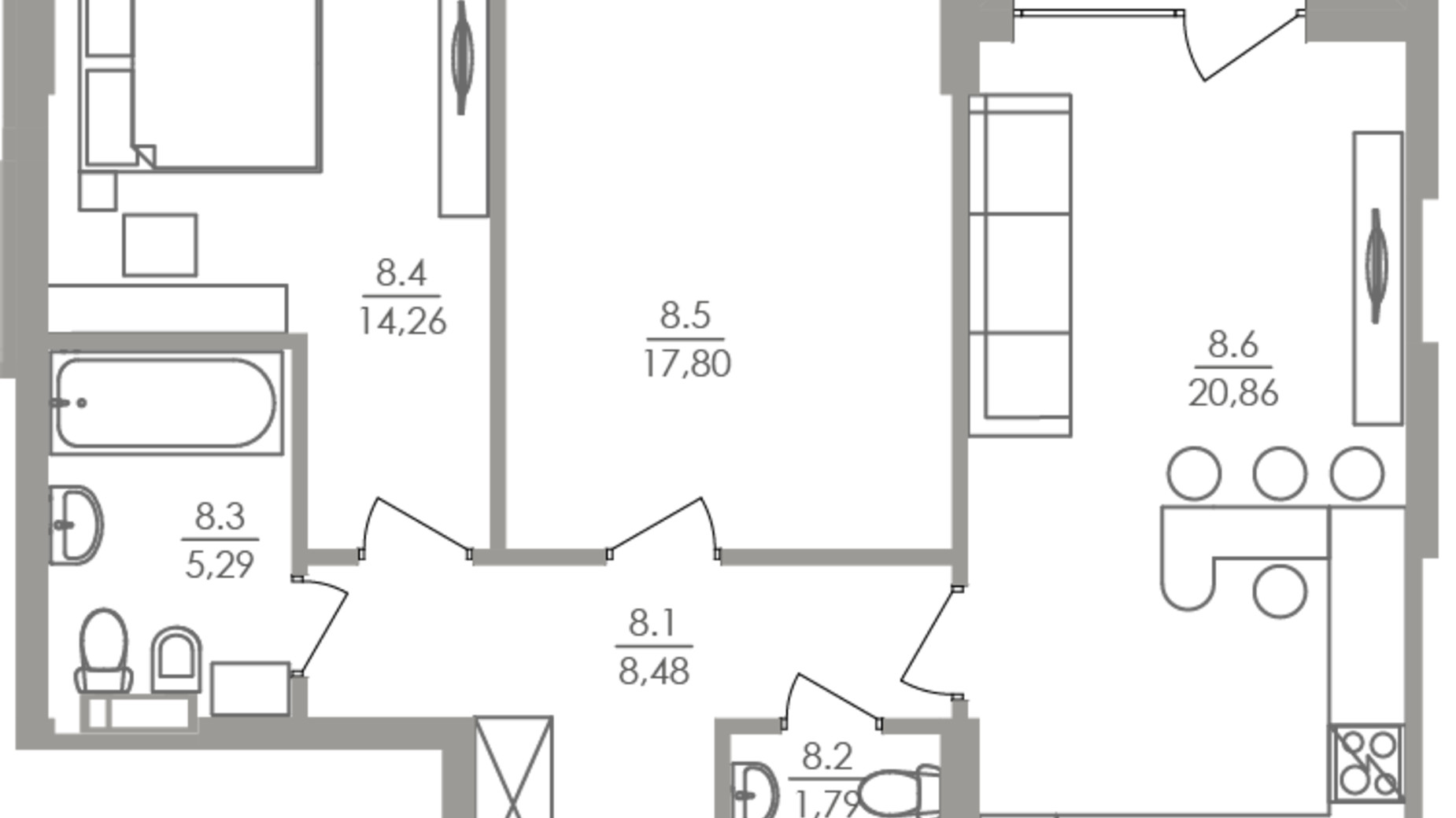 Планировка 2-комнатной квартиры в ЖК Greenville на Печерске 71.2 м², фото 656605