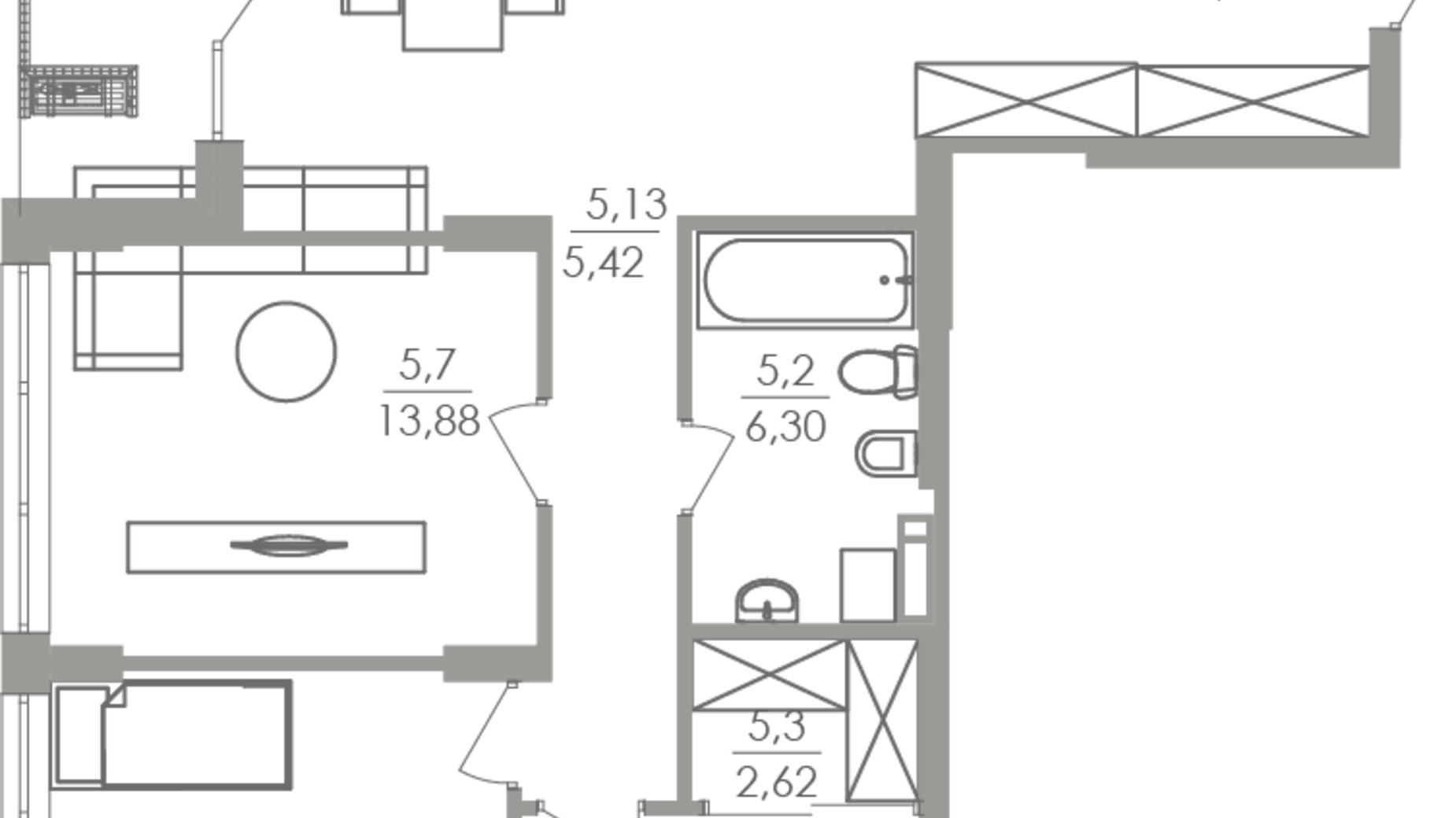 Планировка 3-комнатной квартиры в ЖК Greenville на Печерске 104.7 м², фото 656606