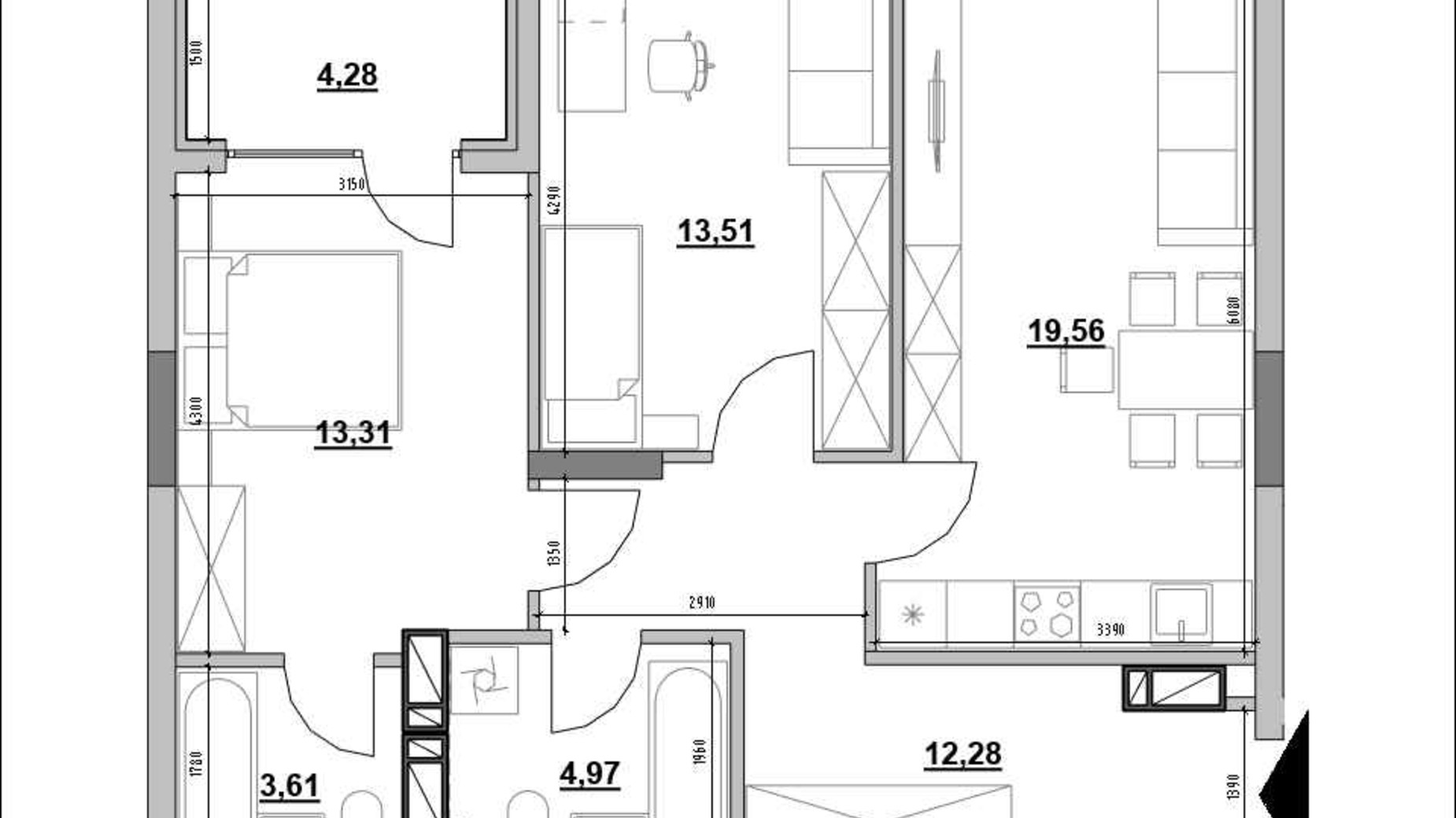 Планировка 2-комнатной квартиры в ЖК Park Life 71.51 м², фото 657840