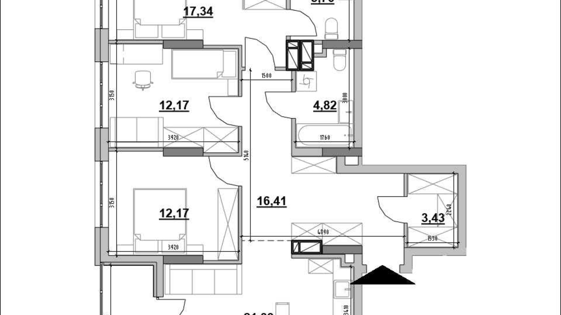 Планировка 3-комнатной квартиры в ЖК Park Life 98.65 м², фото 657841