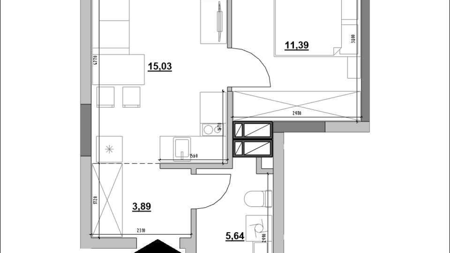 Планування 1-кімнатної квартири в ЖК Park Life 35.95 м², фото 657844