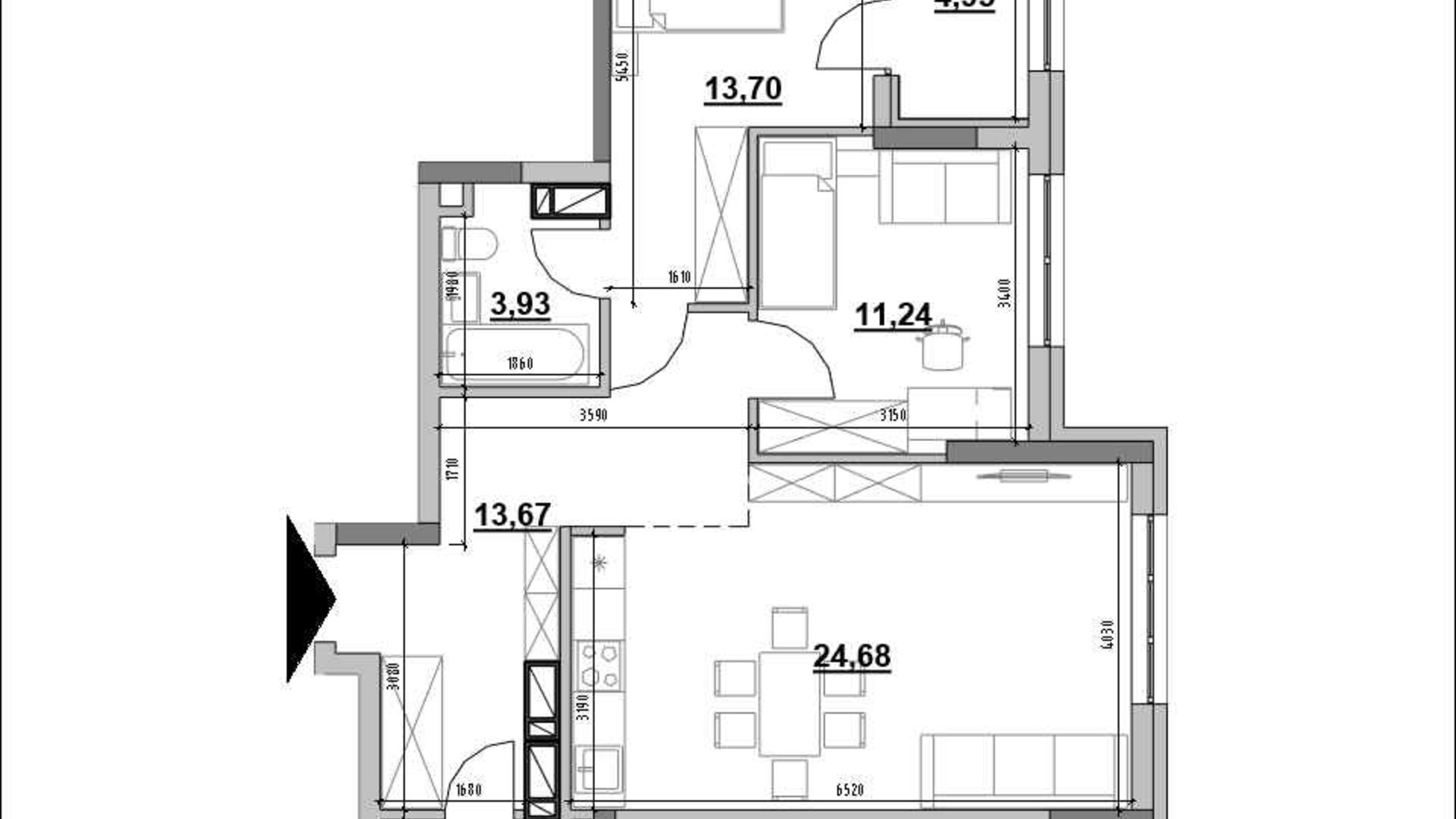 Планировка 2-комнатной квартиры в ЖК Park Life 77.18 м², фото 657846