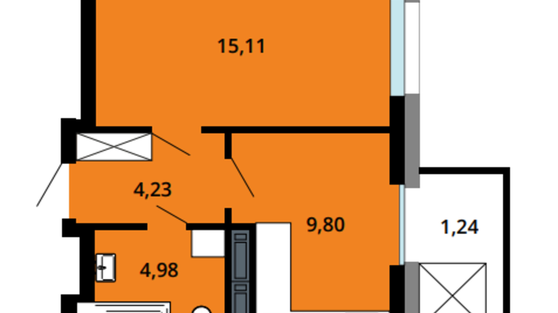 Планировка 1-комнатной квартиры в ЖК Boryspil Residence 35.36 м², фото 658856