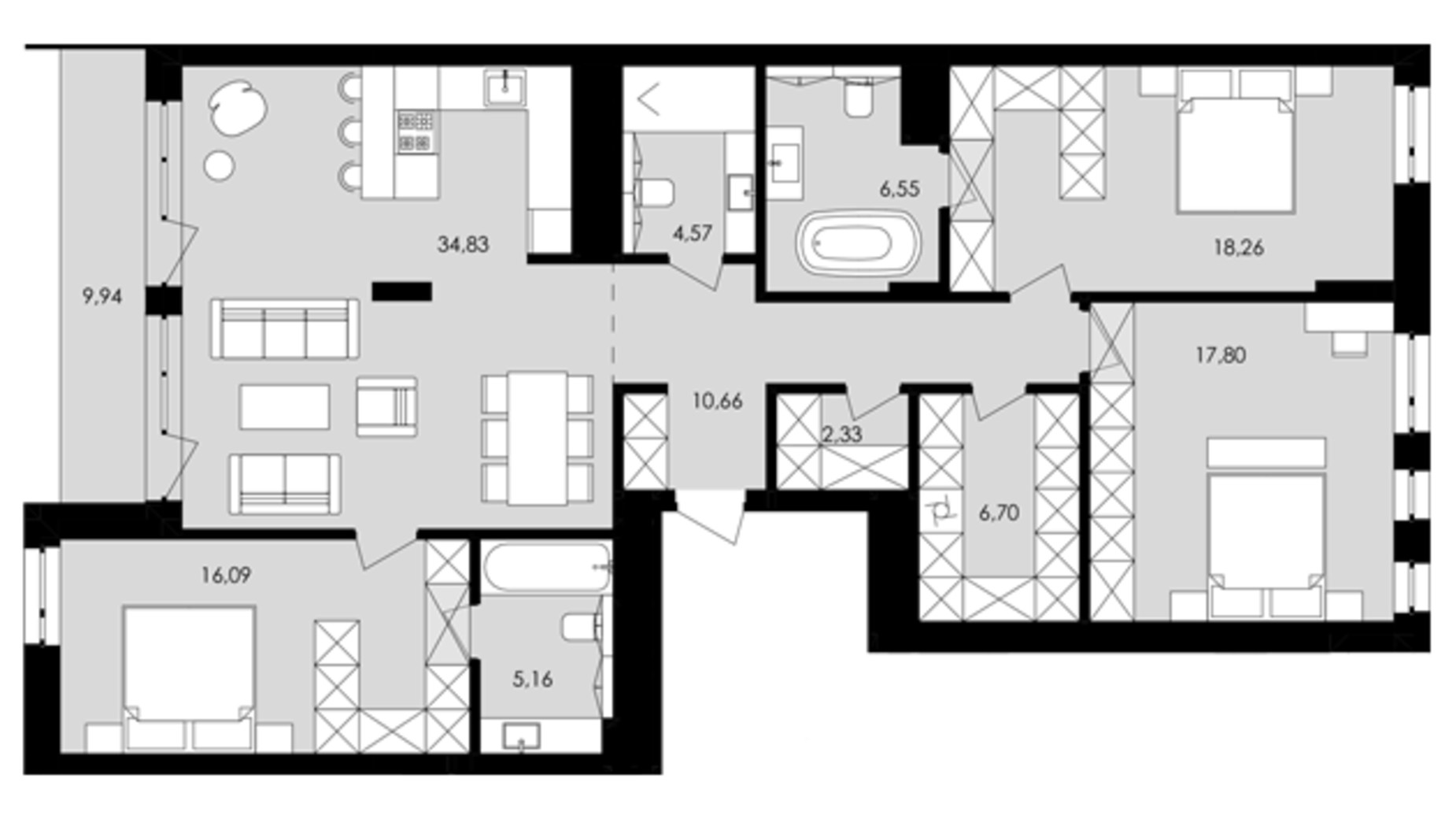 Планировка 3-комнатной квартиры в ЖК Avalon Yard 128 м², фото 659122