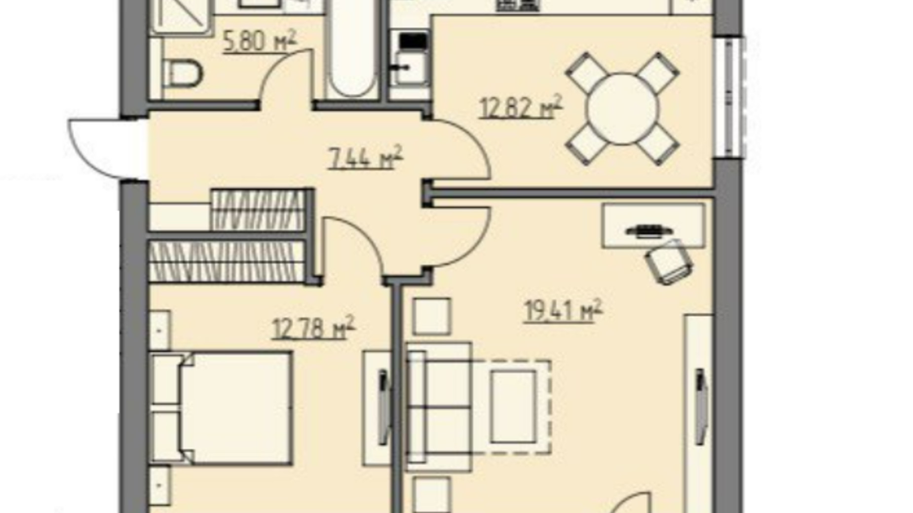 Планування 2-кімнатної квартири в ЖК Клубний 59.33 м², фото 659347