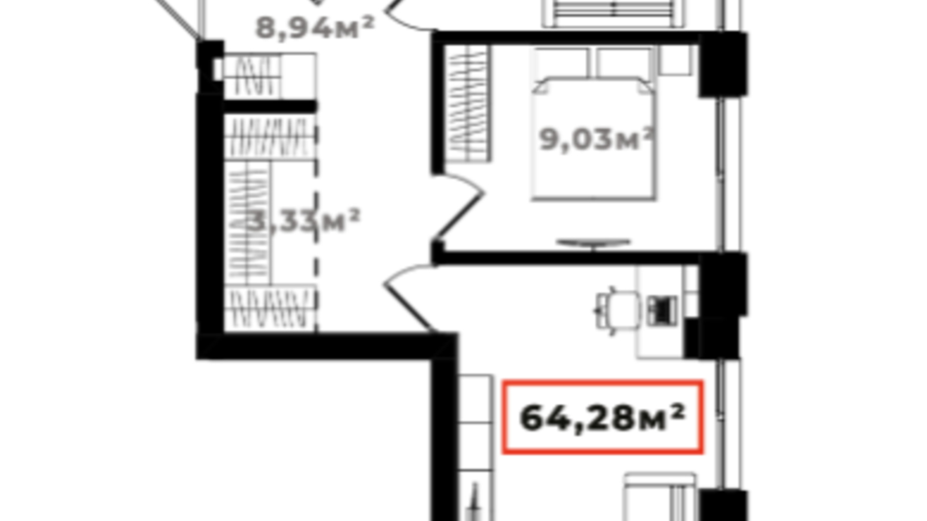 Планировка 2-комнатной квартиры в ЖК Ярко Центр 64.28 м², фото 659893