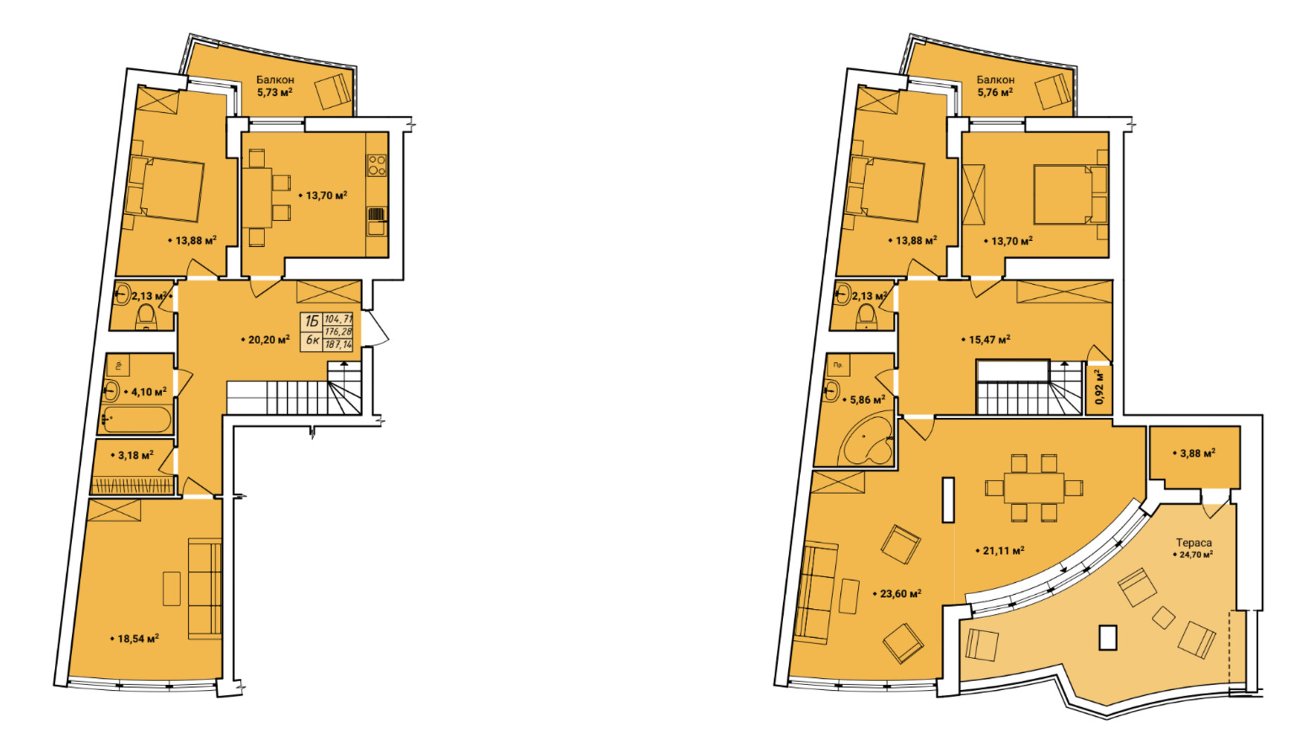 Планування 6-кімнатної квартири в ЖК Amber Park 187.14 м², фото 661021