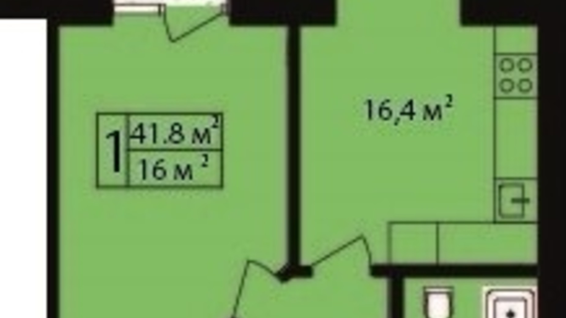 Планування 1-кімнатної квартири в ЖК Dream Park 41.8 м², фото 661294