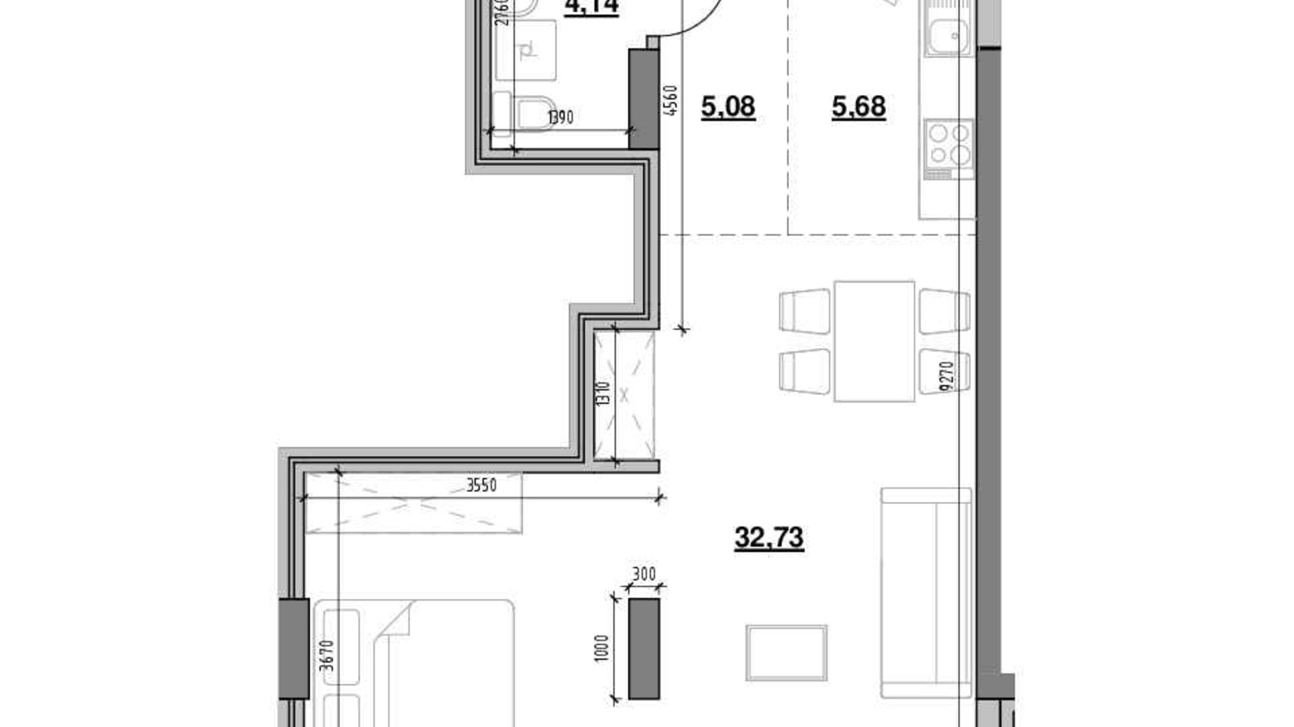 Планировка 1-комнатной квартиры в ЖК Америка 47.63 м², фото 661611