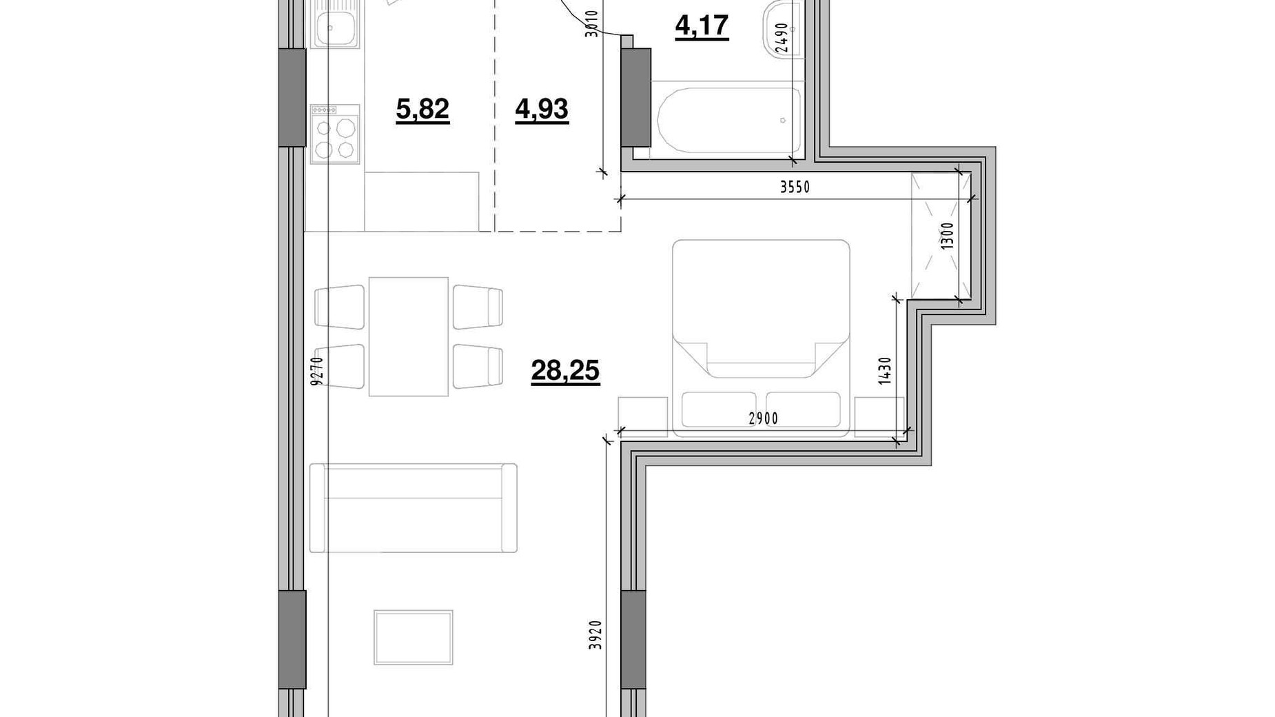 Планировка 1-комнатной квартиры в ЖК Америка 43.17 м², фото 661612