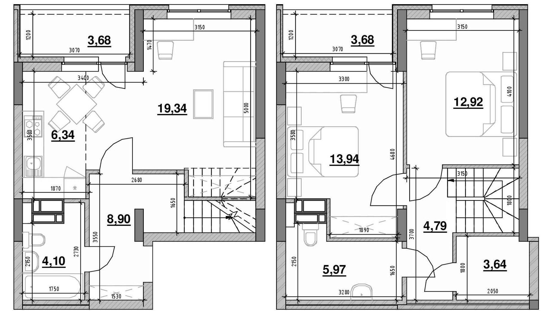 Планування багато­рівневої квартири в ЖК Ok'Land 87.3 м², фото 661699