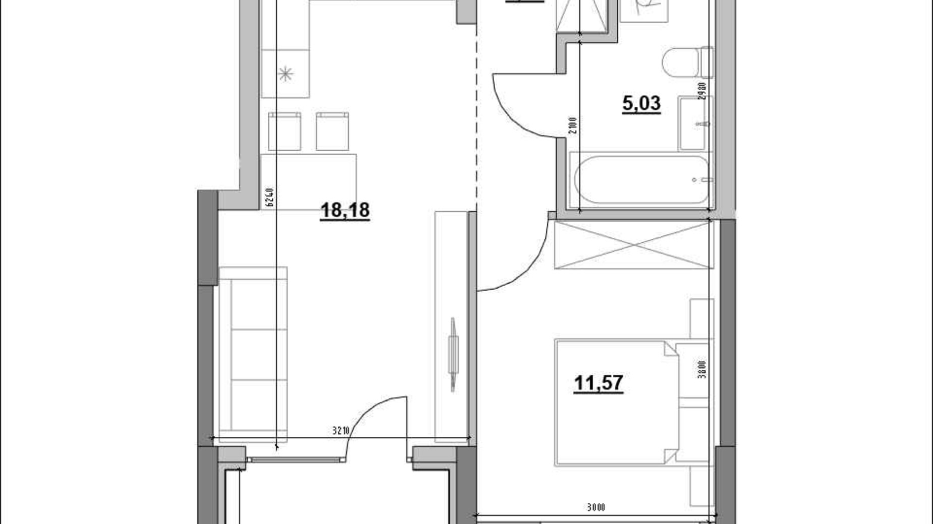 Планировка 1-комнатной квартиры в ЖК Park Life 44.82 м², фото 663218
