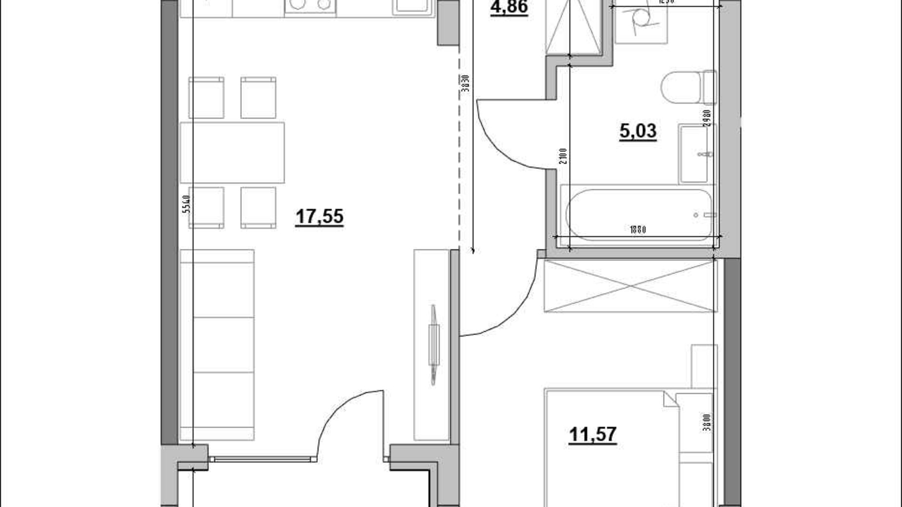 Планировка 1-комнатной квартиры в ЖК Park Life 43.48 м², фото 663219