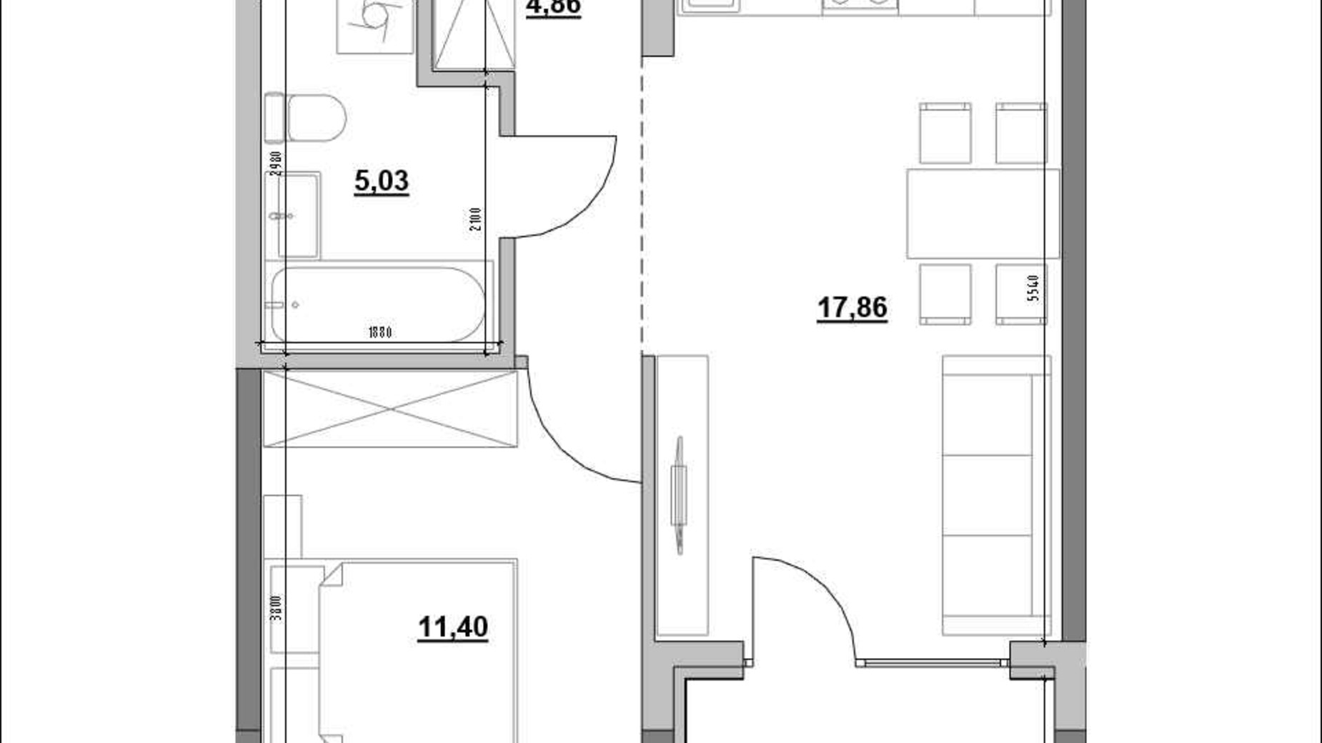 Планировка 1-комнатной квартиры в ЖК Park Life 43.62 м², фото 663221