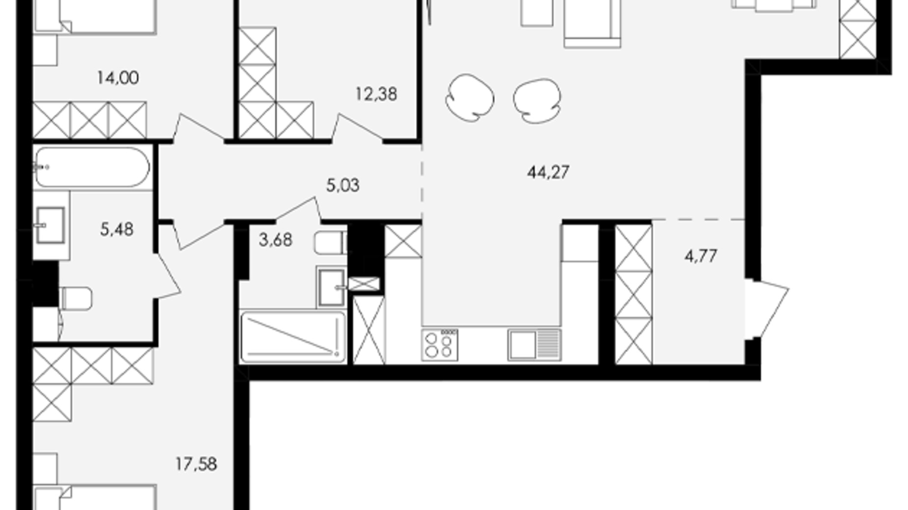Планування 3-кімнатної квартири в ЖК Avalon Holiday 107 м², фото 664431