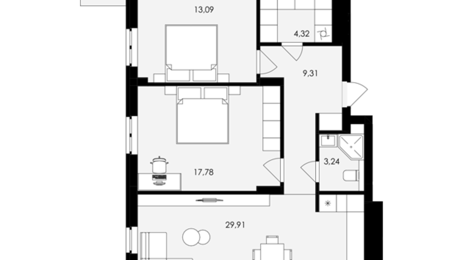 Планування 3-кімнатної квартири в ЖК Avalon Holiday 97 м², фото 664453