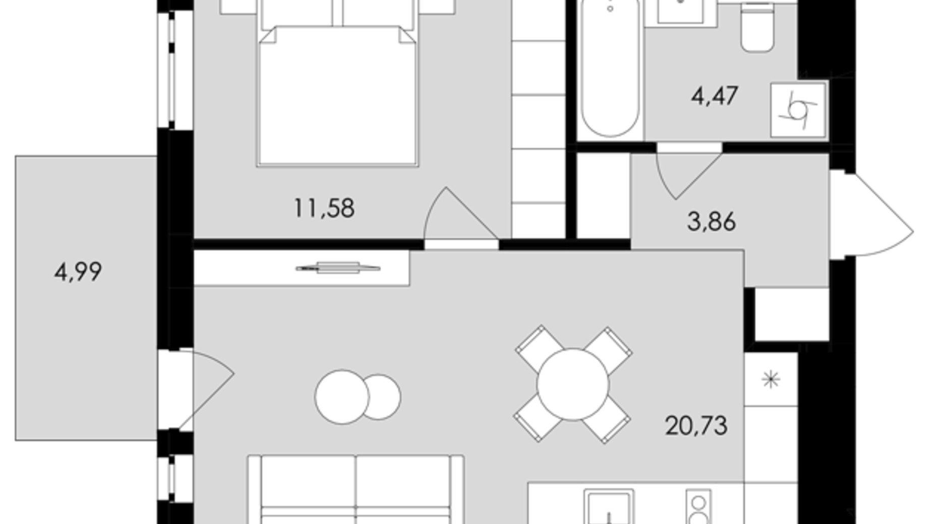 Планировка 1-комнатной квартиры в ЖК Avalon Holiday 42 м², фото 664462