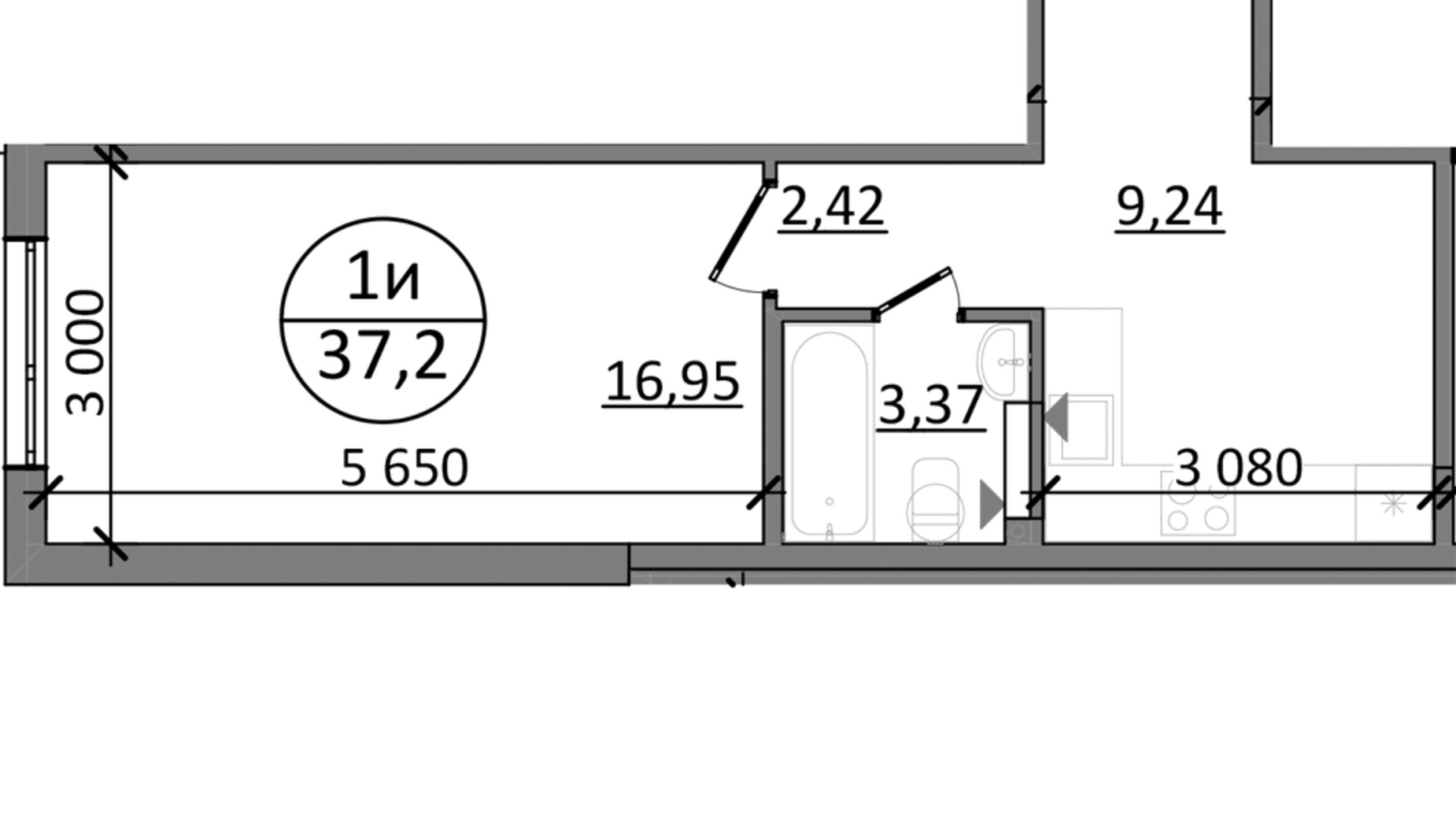 Планування 1-кімнатної квартири в ЖК Парксайд 37.2 м², фото 665314