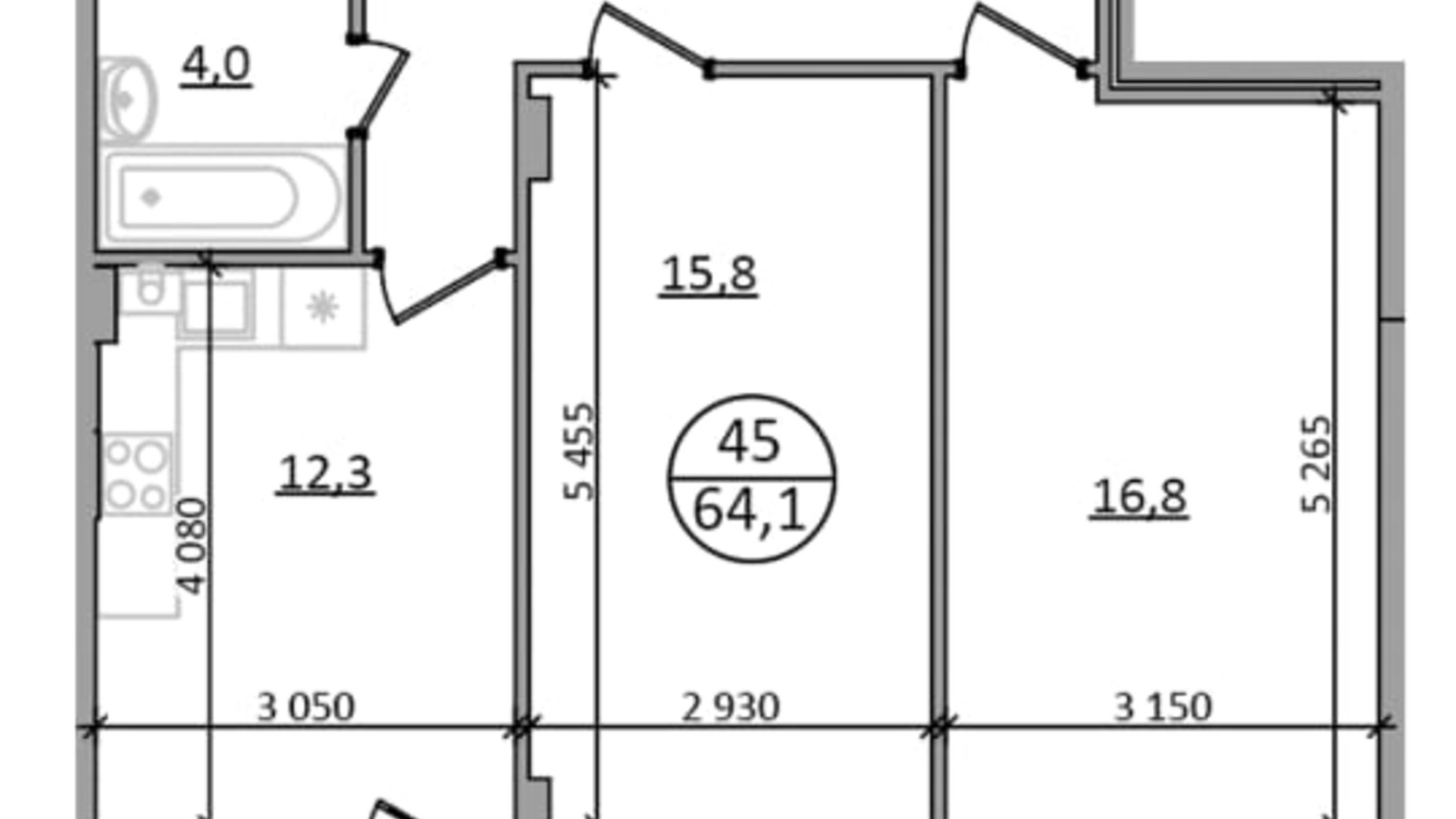 Планування 2-кімнатної квартири в ЖК Грінвуд-2 64.1 м², фото 665422