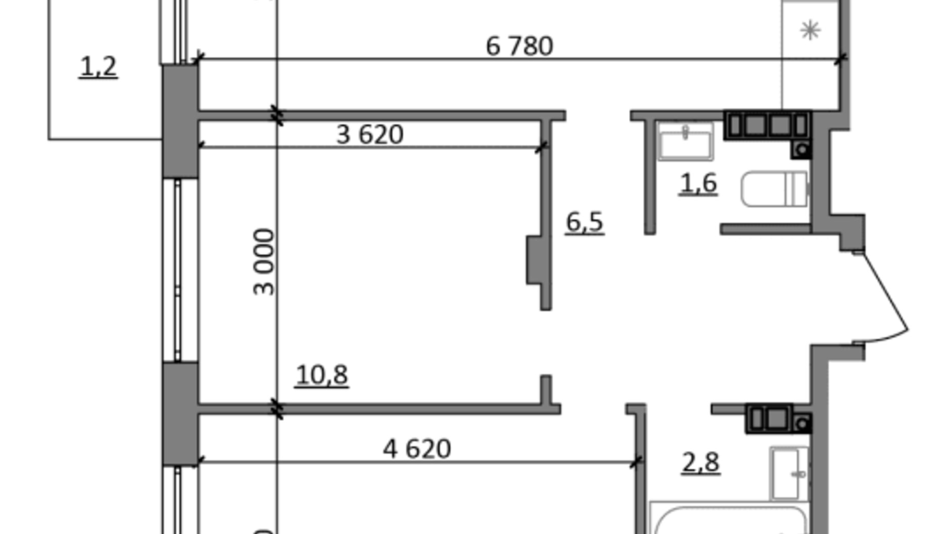 Планування 2-кімнатної квартири в ЖК Грінвуд-4  60.5 м², фото 665577