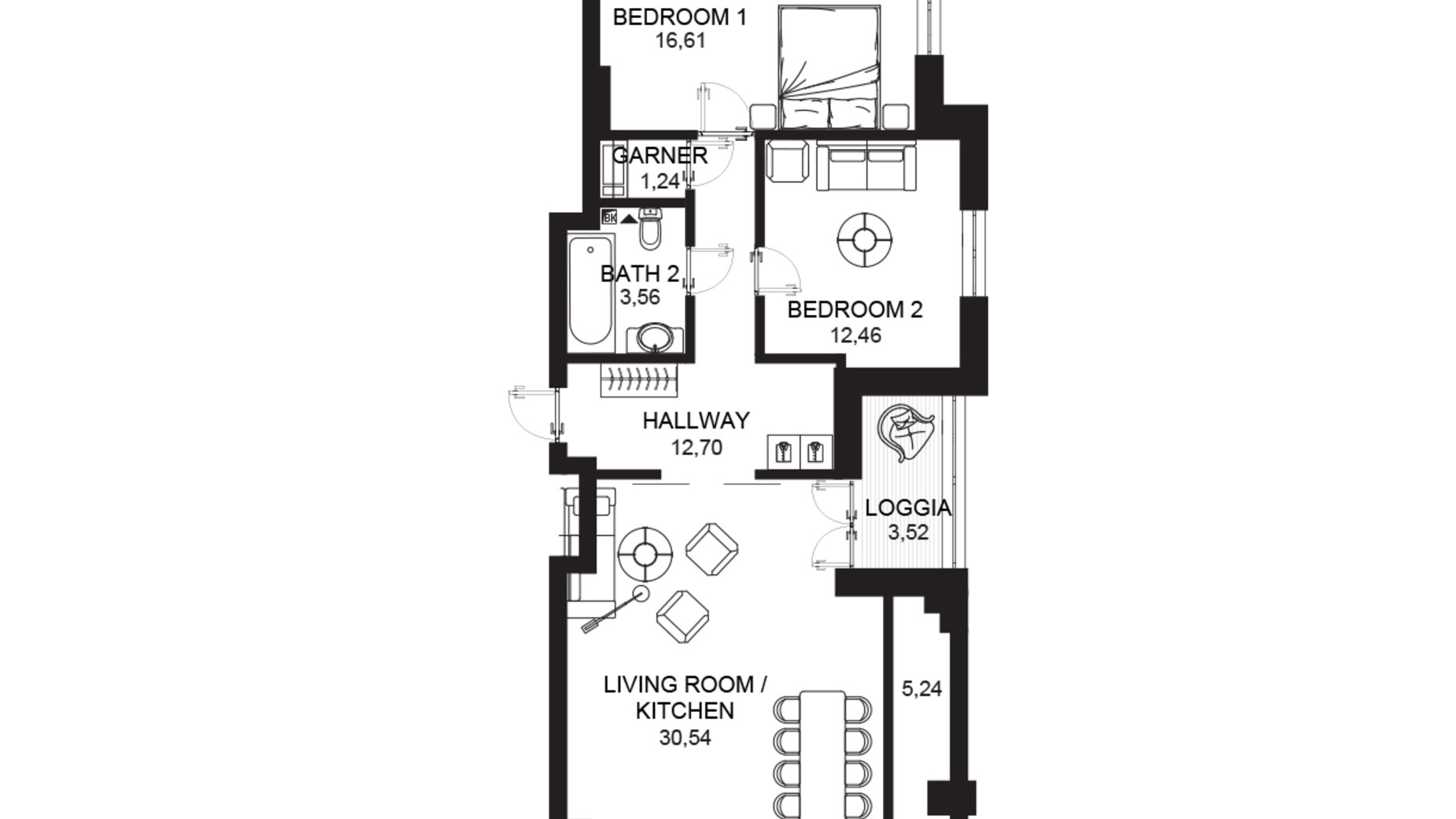 Планировка 2-комнатной квартиры в ЖК Crystal Park Tower 85.8 м², фото 670551