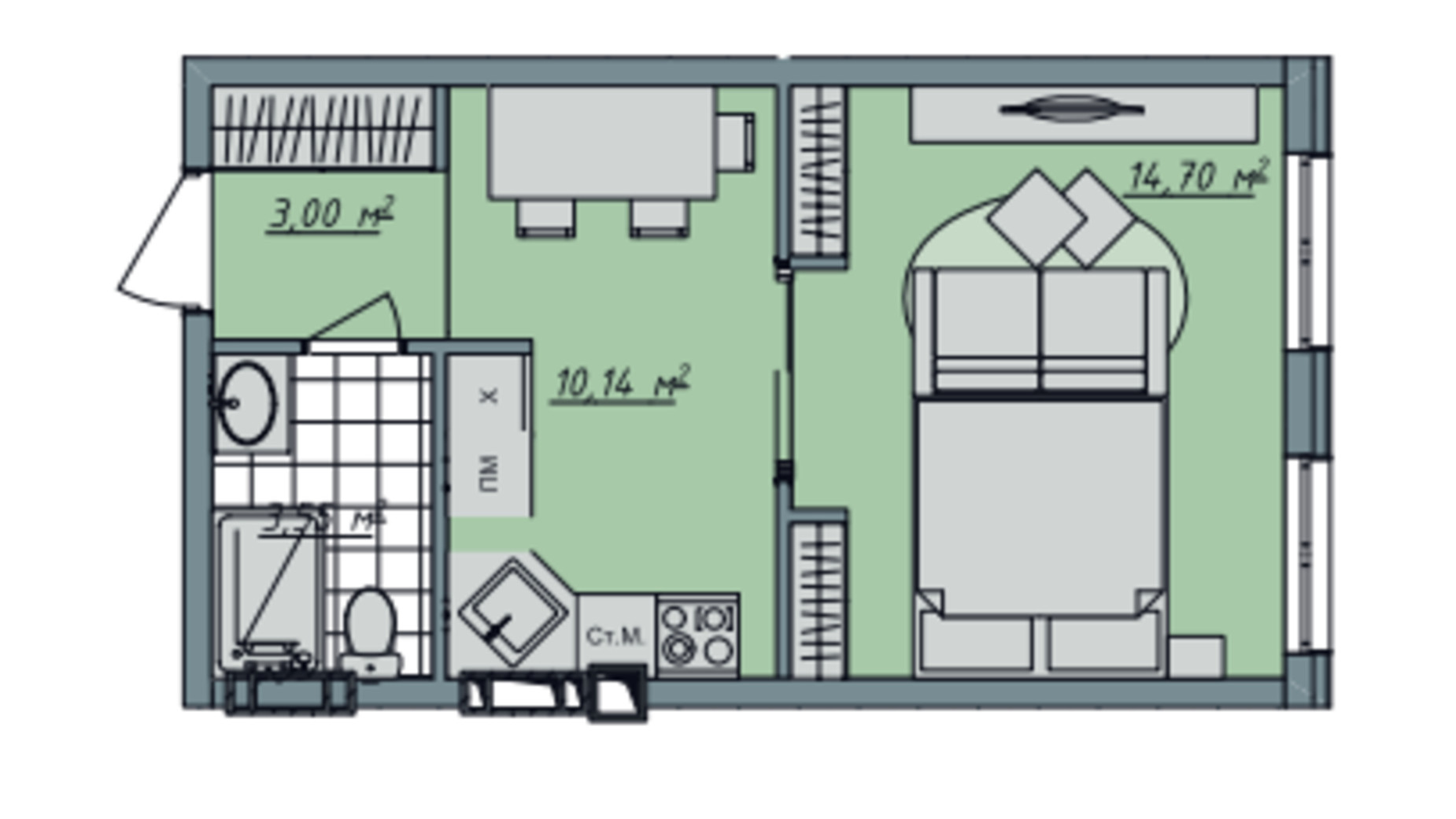 Планировка 1-комнатной квартиры в ЖК Sofi House 31.46 м², фото 671755