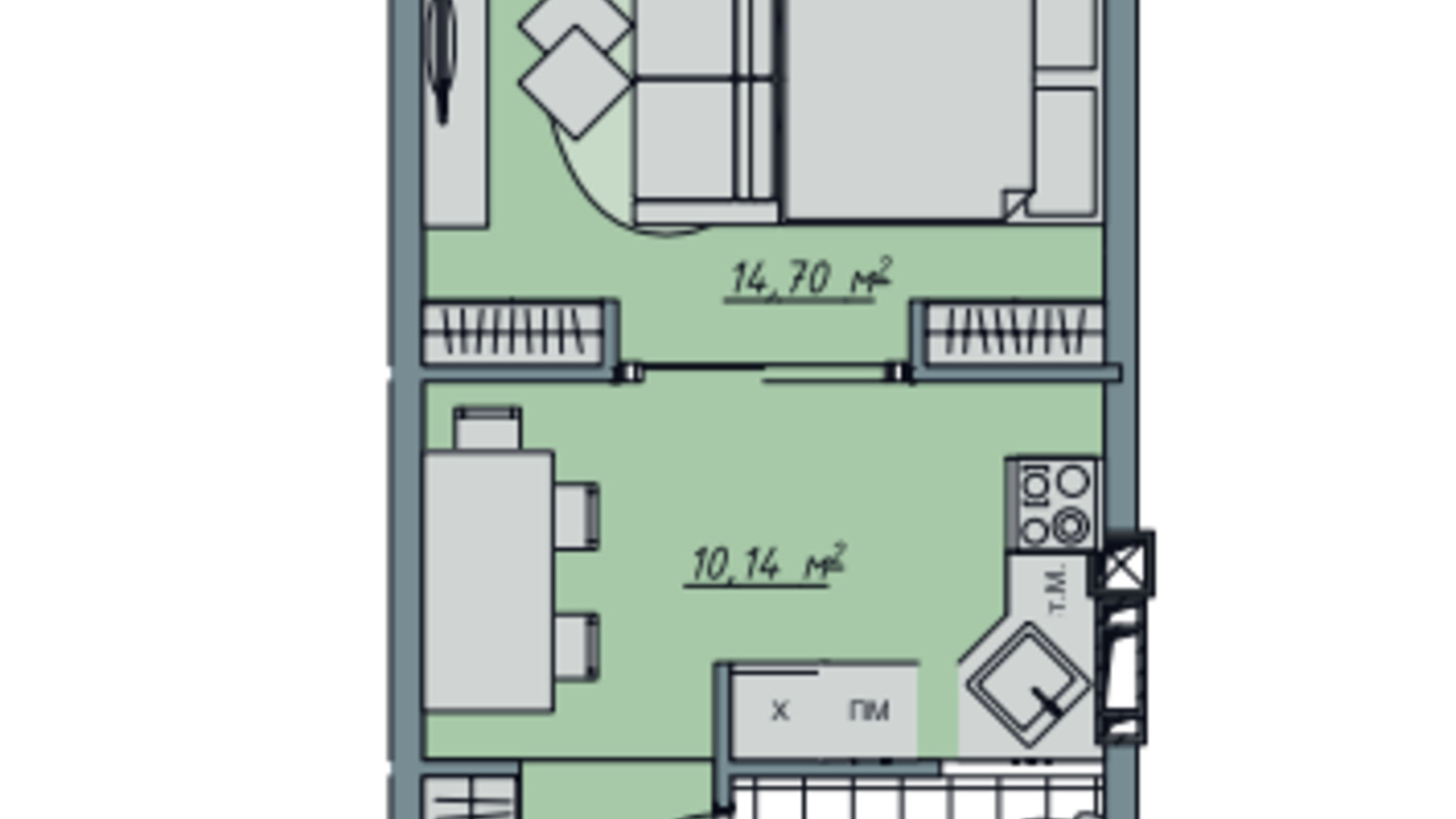 Планування 1-кімнатної квартири в ЖК Sofi House 32.81 м², фото 671756