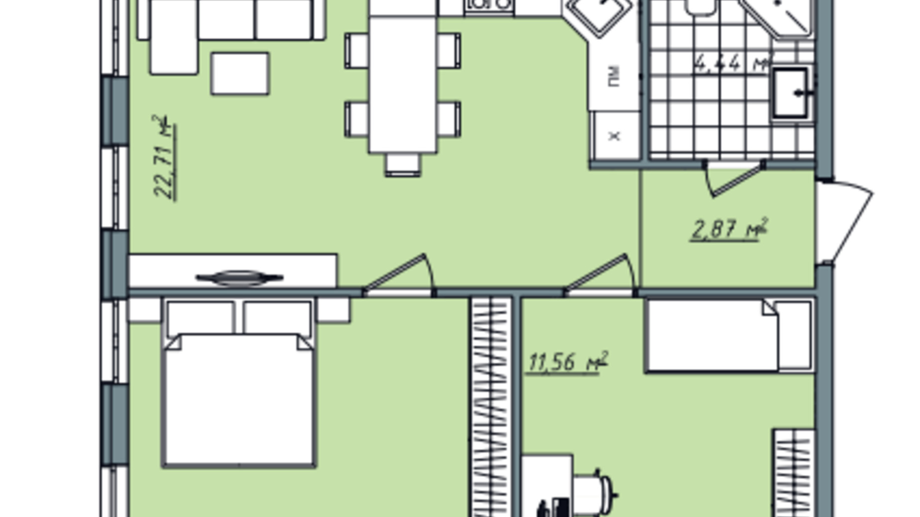 Планировка 2-комнатной квартиры в ЖК Sofi House 56.66 м², фото 671765