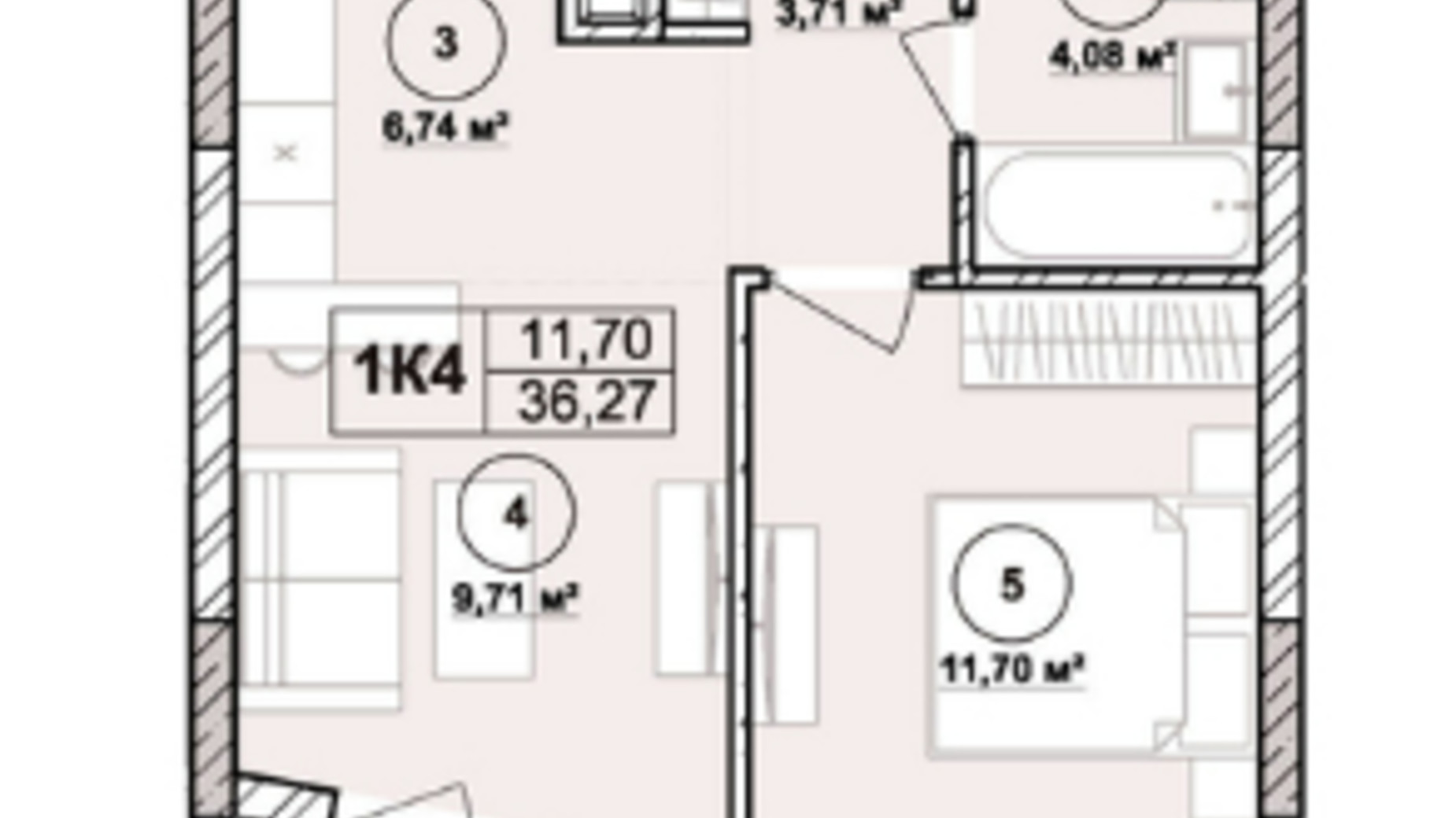 Планировка апартаментов в ЖК Milltown 36.27 м², фото 673243