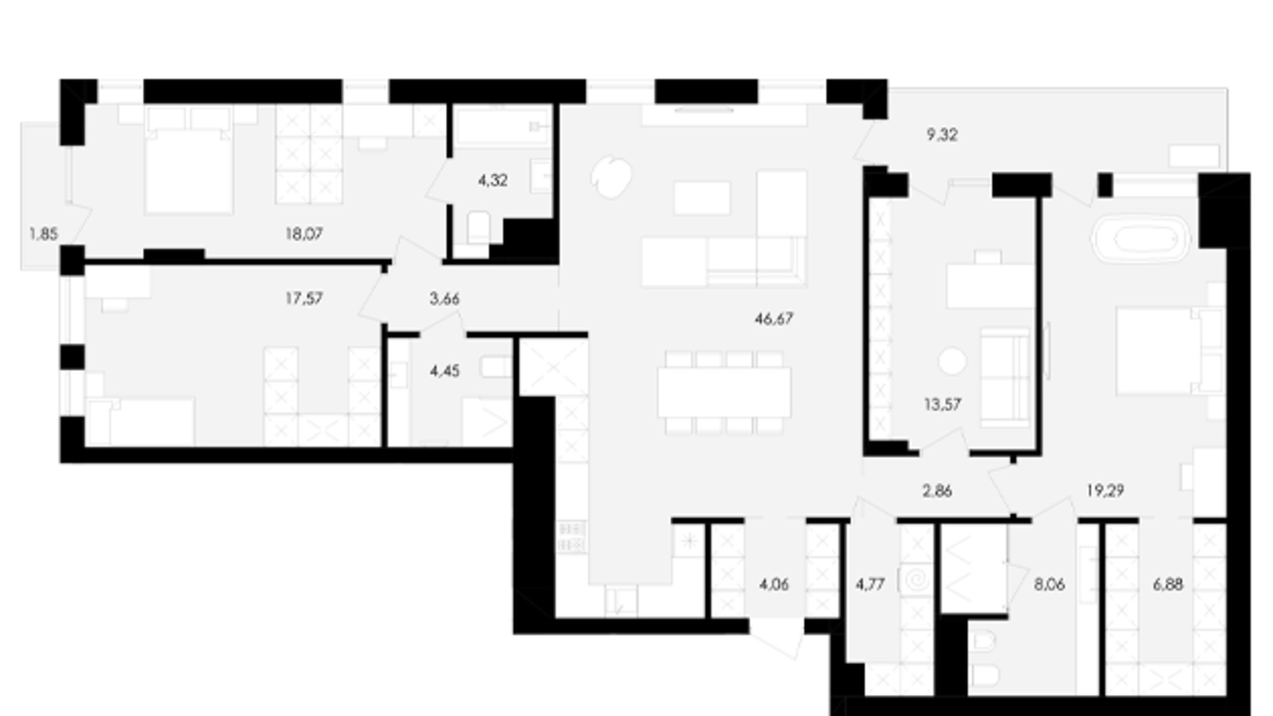 Планування 4-кімнатної квартири в ЖК Avalon Yard 158 м², фото 673258