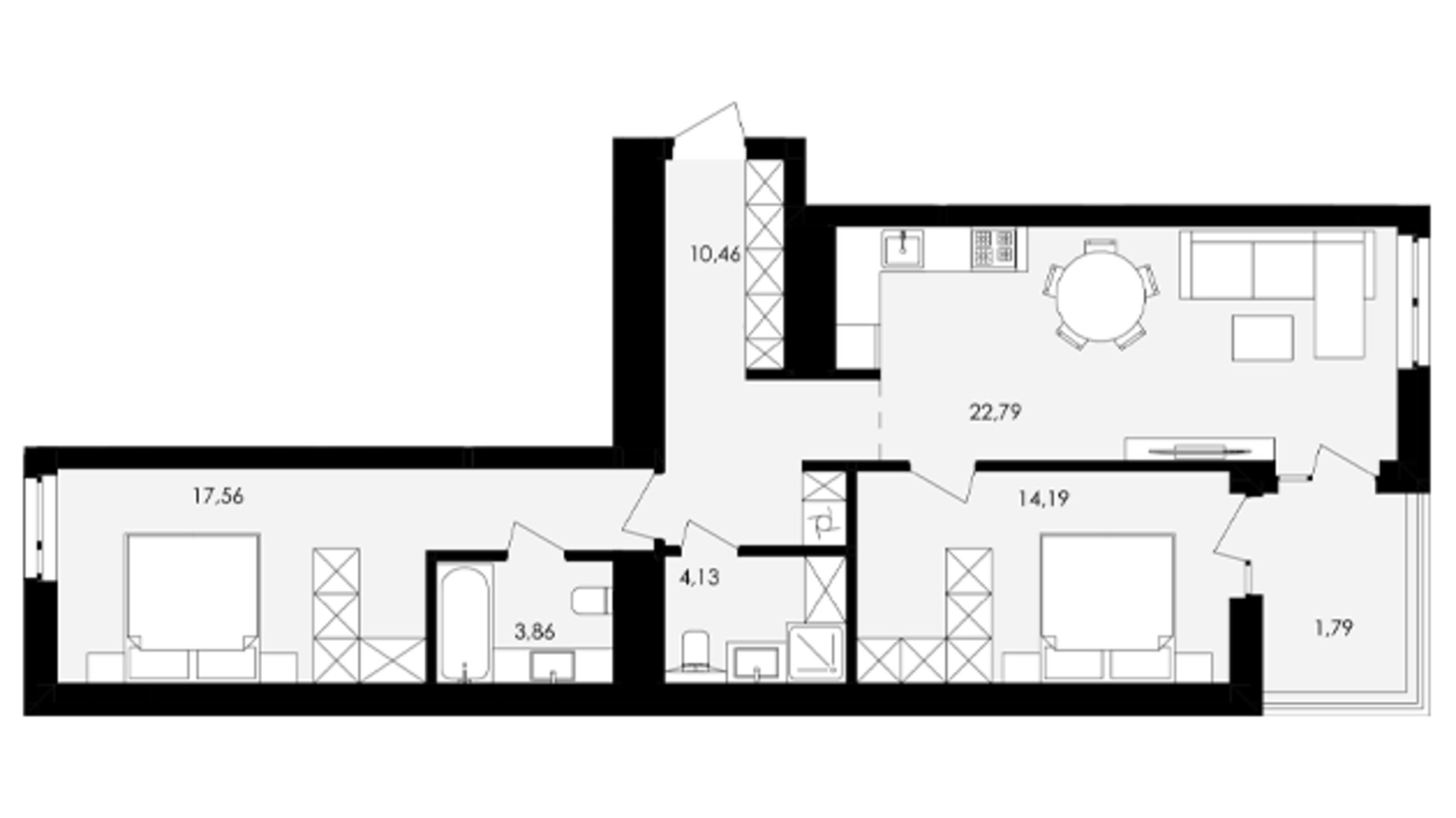 Планування 2-кімнатної квартири в ЖК Avalon Yard 75 м², фото 673298